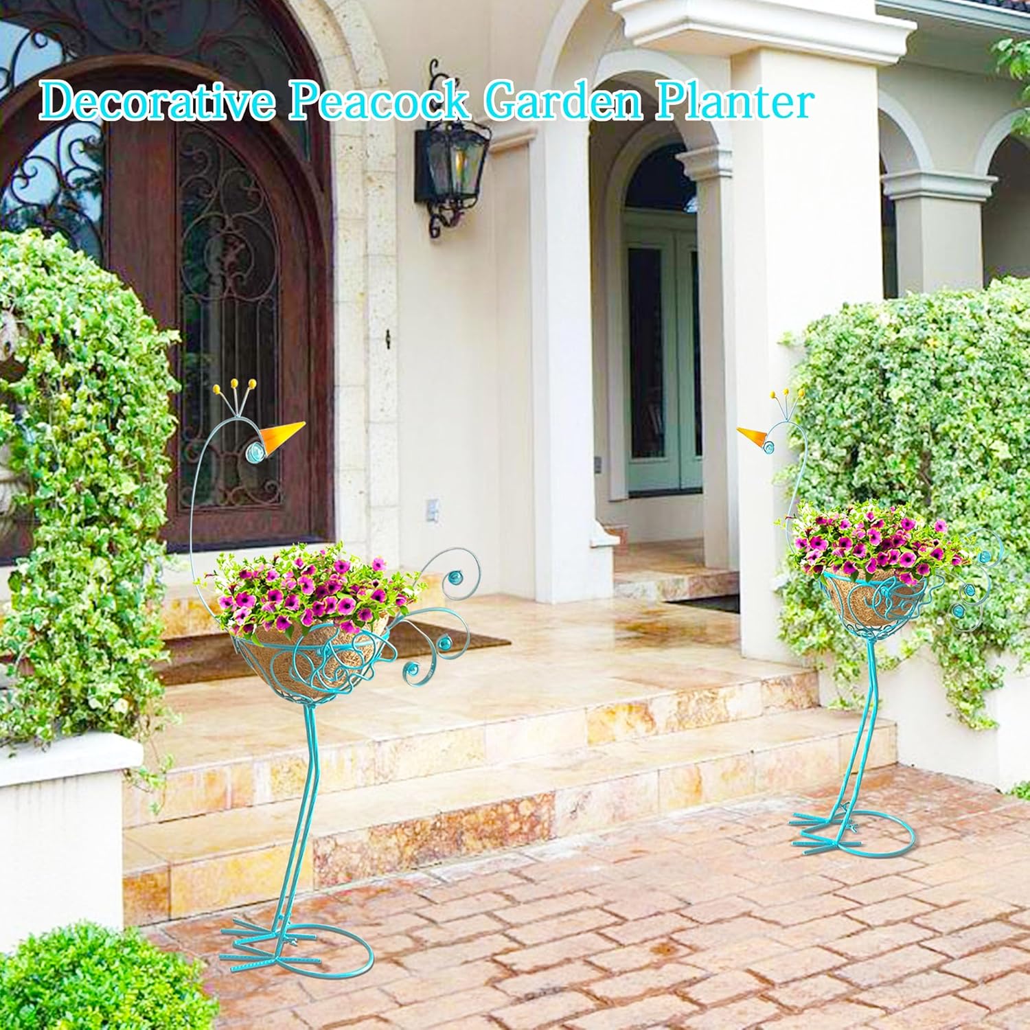 J-Fly Peacock Metal Plant Stand 2 Sets Flower Pots Holders, Planters f