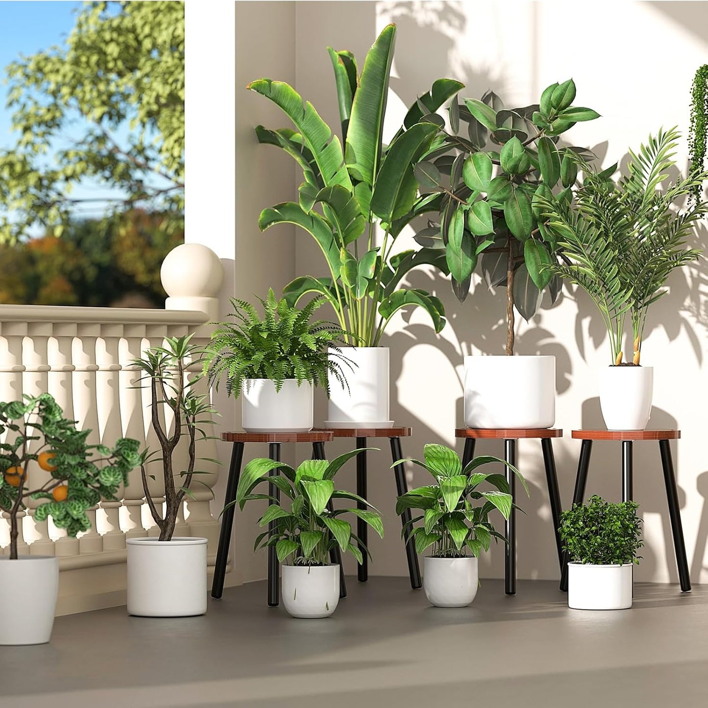 2-Pack Wood Plant Stands Indoor, 16.7" Tall Plant Stand Outdoor Mid-Ce