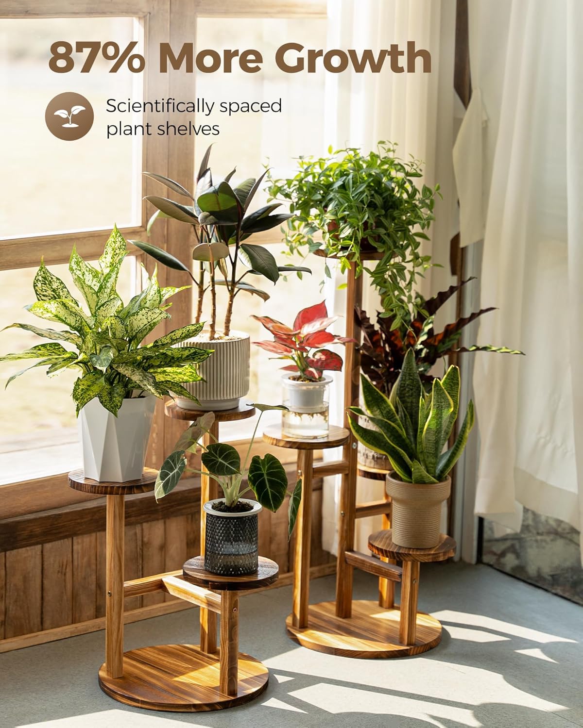 Bamworld Plant Stand Indoor Plant Shelf 4 Tier Wood Plant Stand for Mu