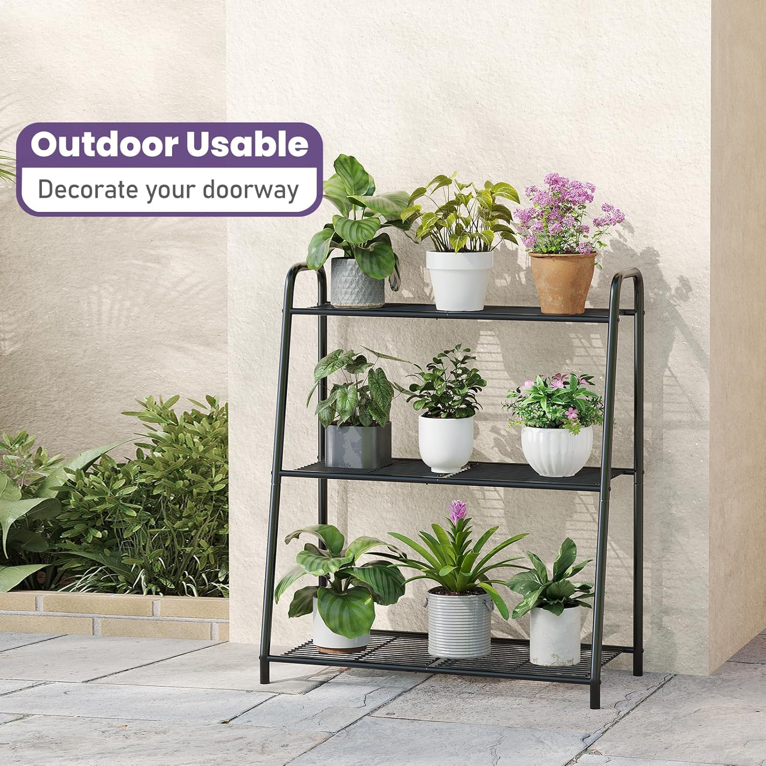 3-Tier Corner Plant Stand, Metal Black Flower Pot Rack, Indoor Outdoor