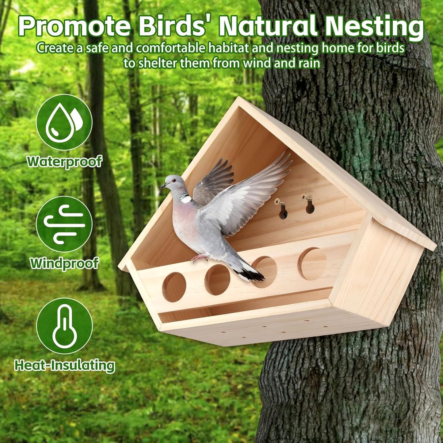 Dove Bird House for Outside, 14" L x 10.2" H x 5.3" W Mourning Dove Nesting Box, Pigeon House with 2 Preset Mounting Holes - Easy to Install & Remove