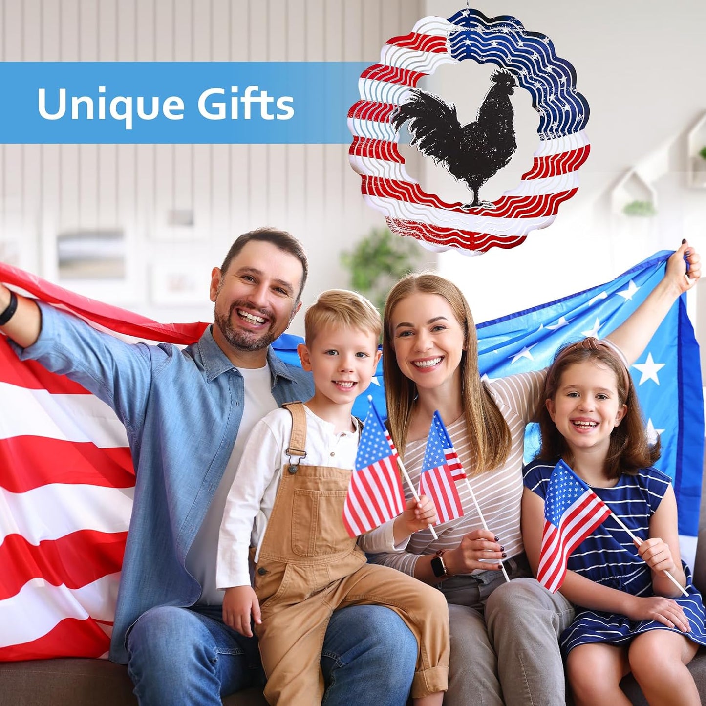Chicken Wind Spinners 3D Hanging American Flag Wind Spinner Garden Ornament Gifts,12inch Metal Wind Kinetic Sculpture for Outdoor&Indoor,Yard Art,Garden Silhouette Decoration