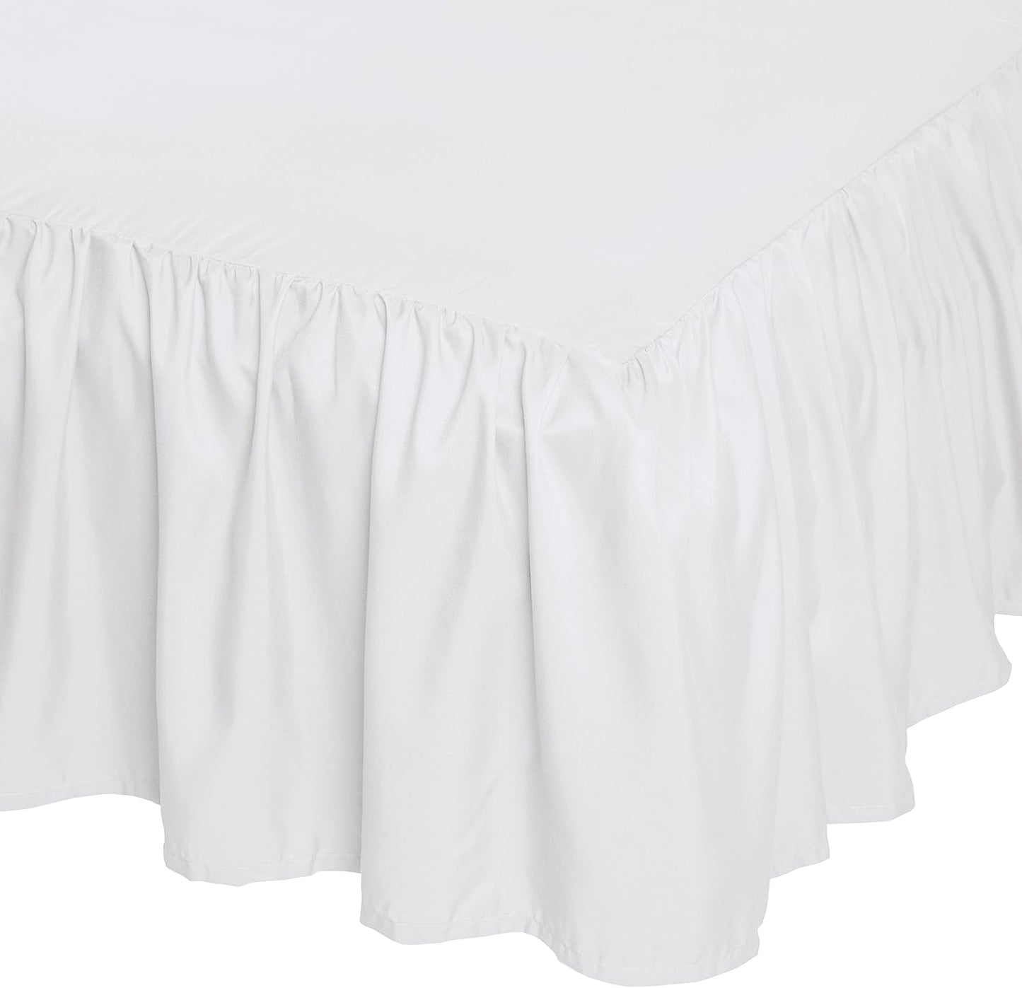 Amazon Basics Lightweight Ruffled Bed Skirt, Classic Style, Soft and Stylish 100% Microfiber with 16" Drop, Wrinkle Resistant, Machine Washable, Queen, Bright White, Solid