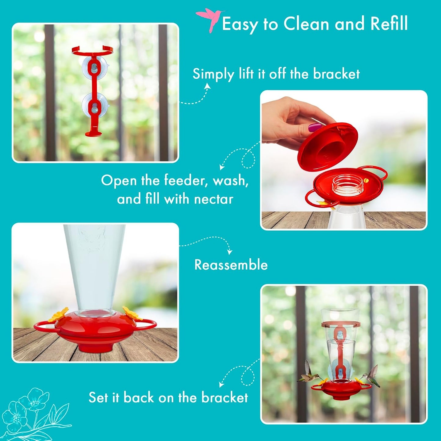Window Hummingbird Feeders for Outdoors - Large Capacity - Durable Plastic - Easy to Clean and Refill - Window bird feeders with Strong Suction Cups - Hummingbird Feeder