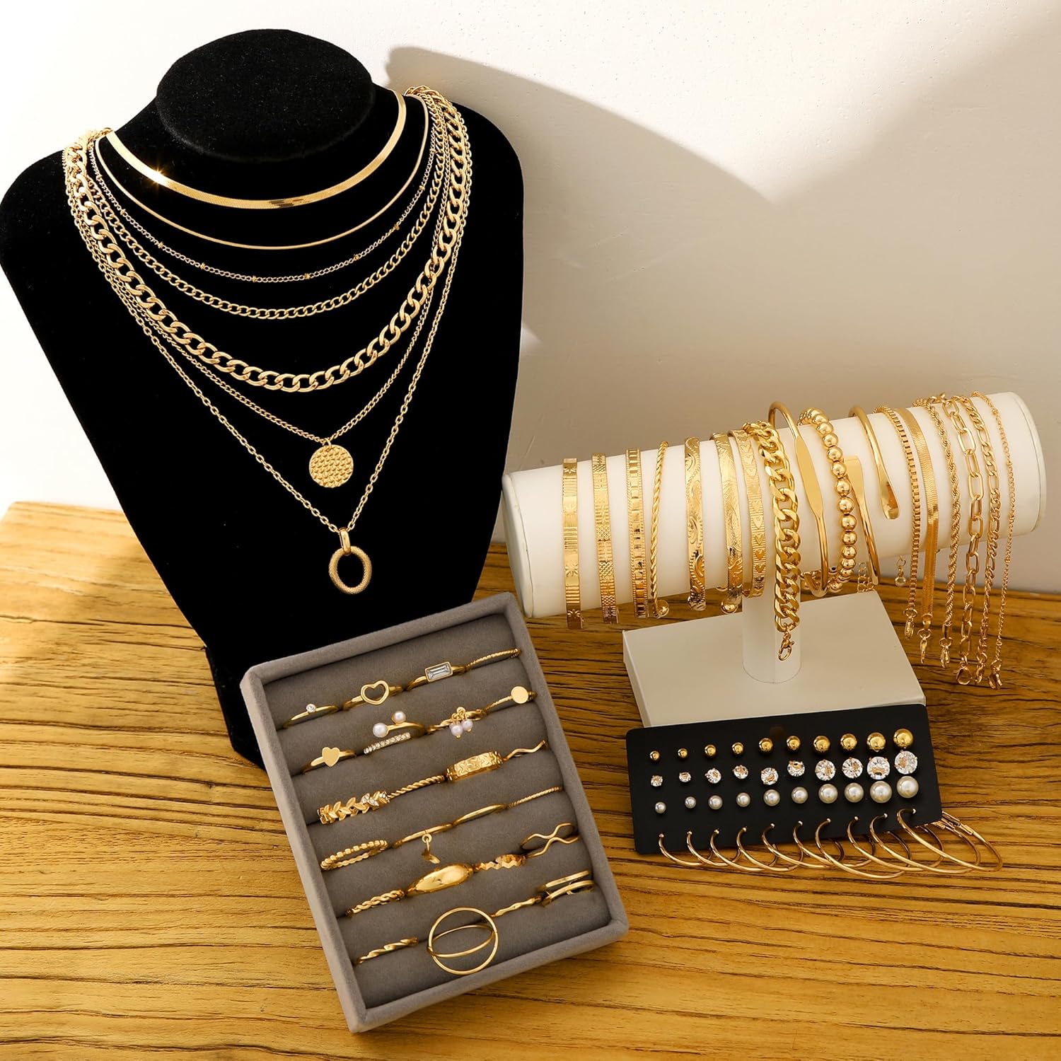 FAXHION 68 Pcs Gold Jewelry Set for Women with 7 Necklace, 17 Bracelet