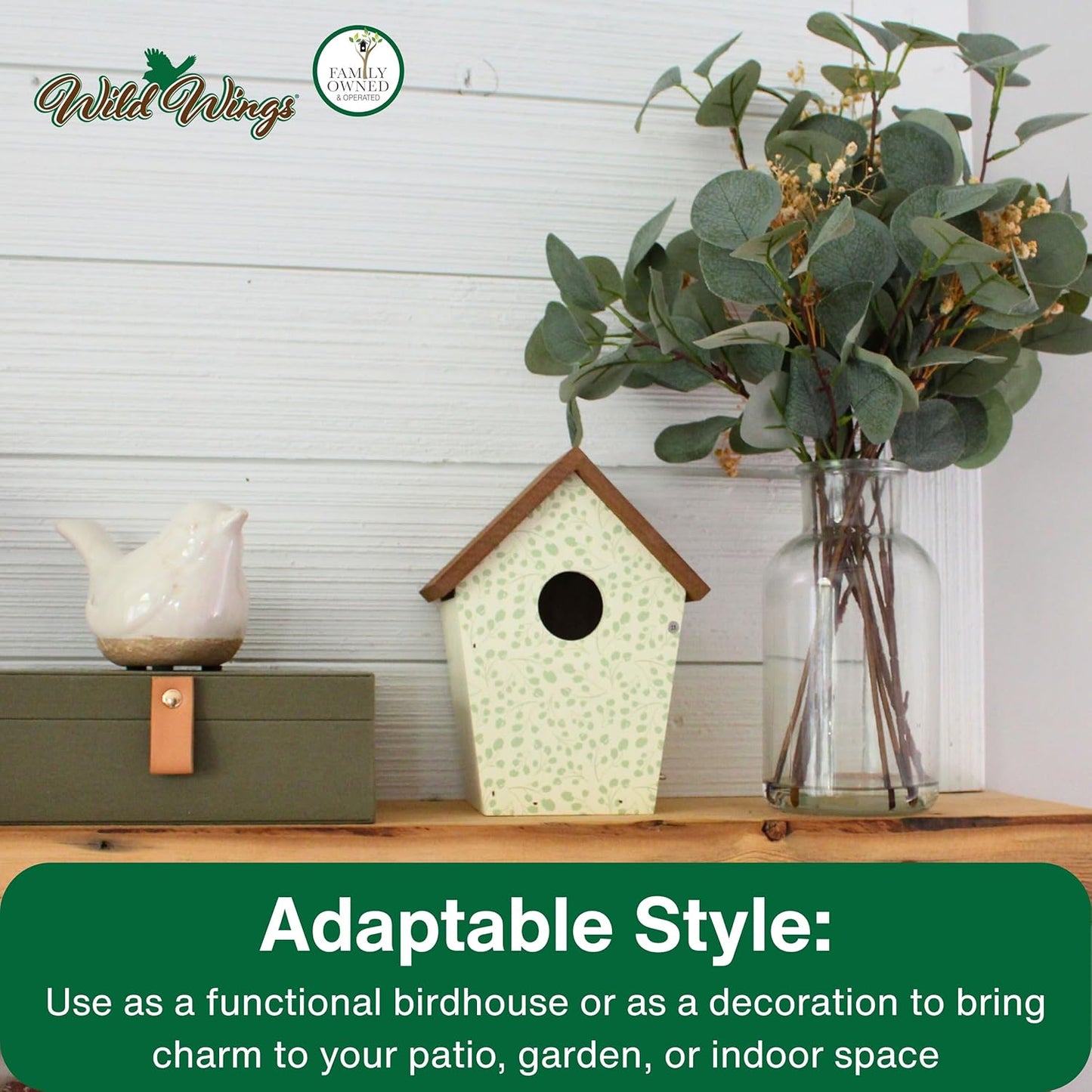 Wild Wings Decorative Bluebird House Spring Ivy, White