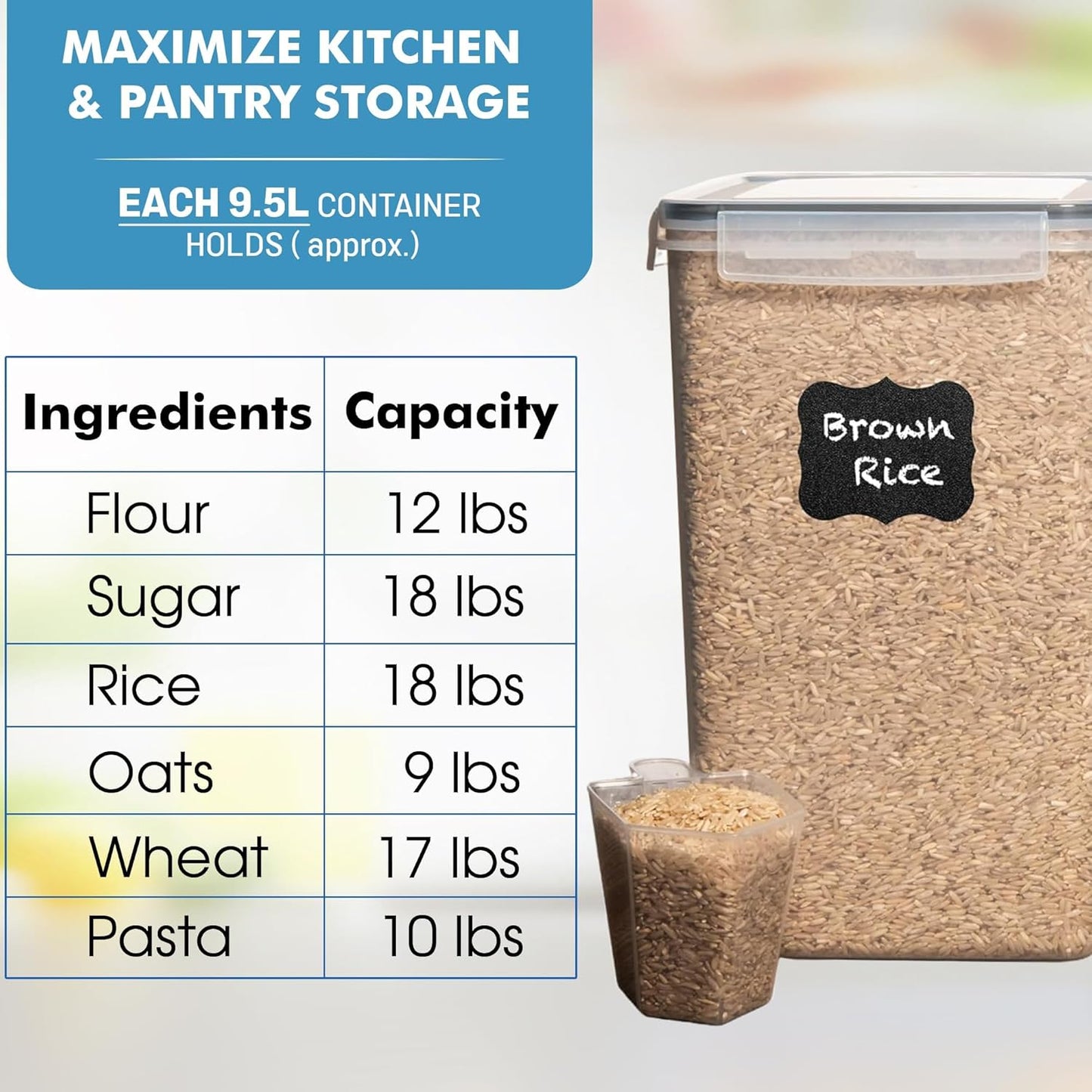 Shazo 2 PC (9.5L | 321 Oz) Extra Large Bulk Food Storage Containers wi