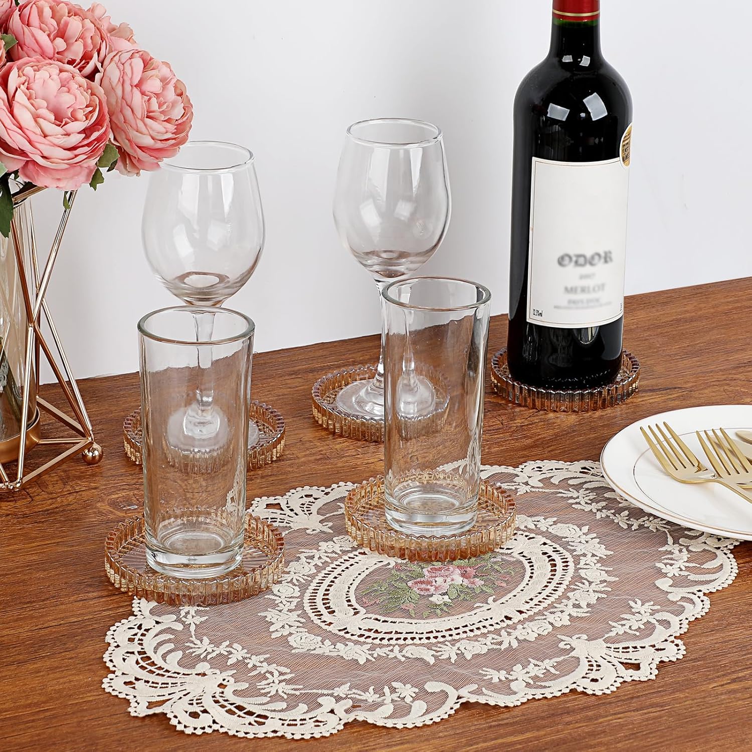 Modern Clear Coaster Set of 5- Glass Coasters for Drinks Crystal Coast