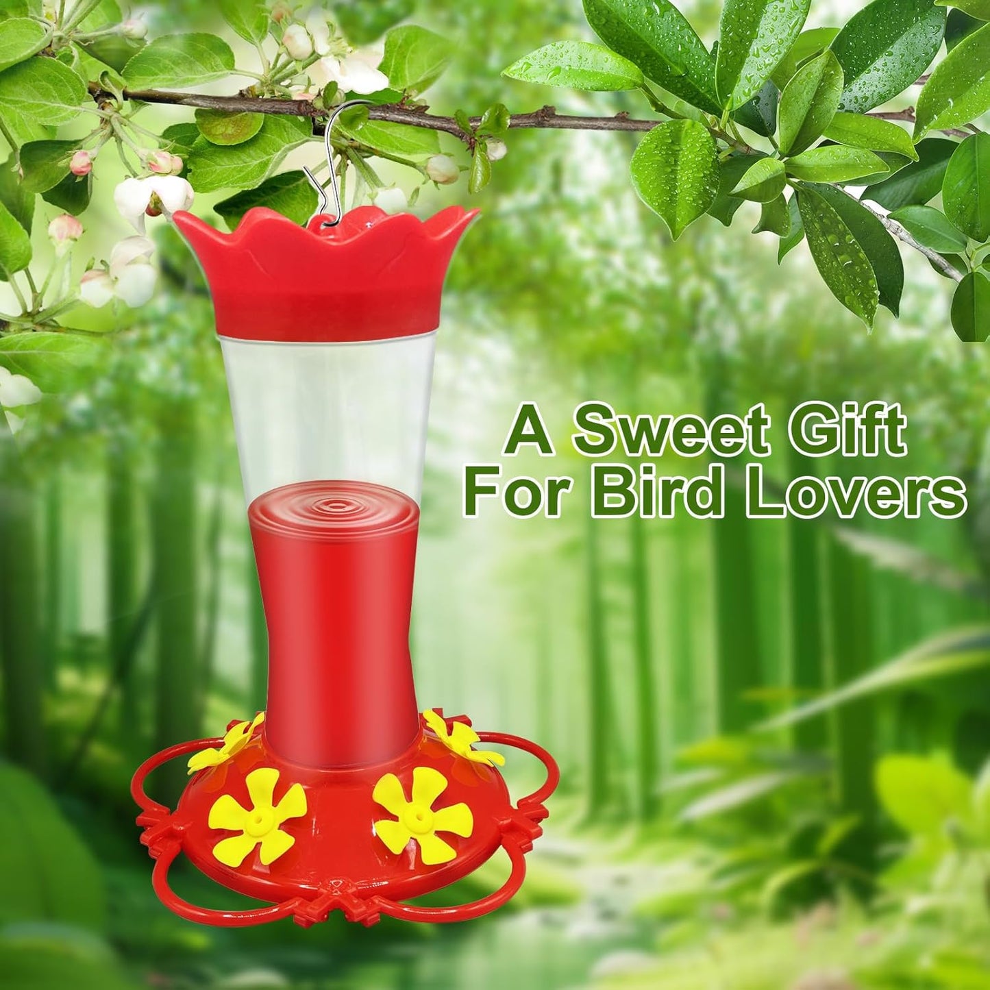 Hummingbird Feeders for Outdoors Hanging Ant and Bee Proof,2 Pack Humming Birds Feeders for Outside,13.5OZ Red Plastic Flower Bird Feeders 5 Feeding Ports Bird Nectar Feeder for Garden Décor Gifts