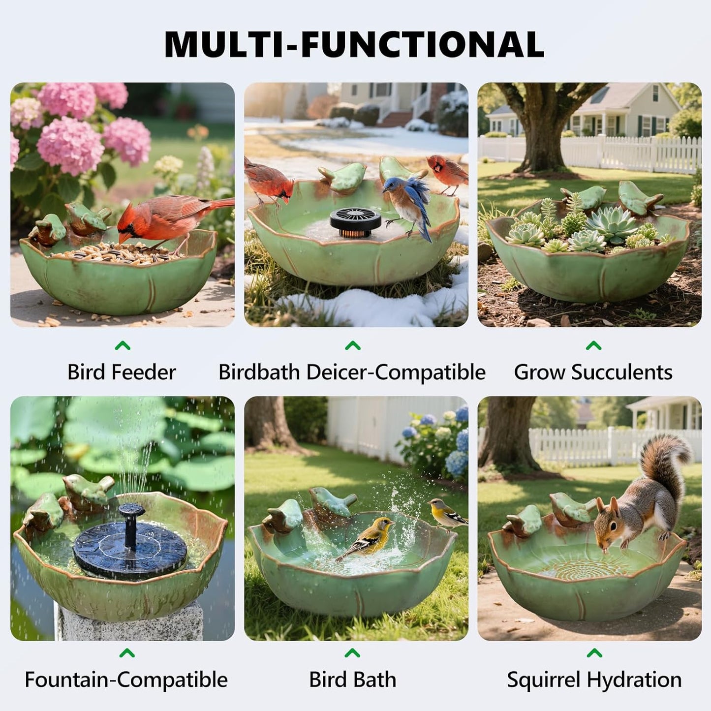 Ceramic Bird Bath for Outdoors, 10.1” Ground Ceramic Bird Baths Bowl f