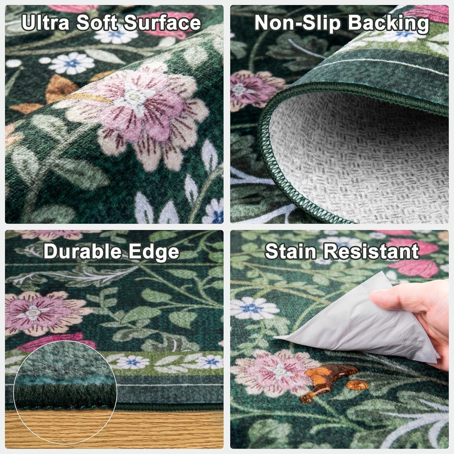 8x10 Area Rugs for Living Room: Floral Washable Rug Vintage Large Soft