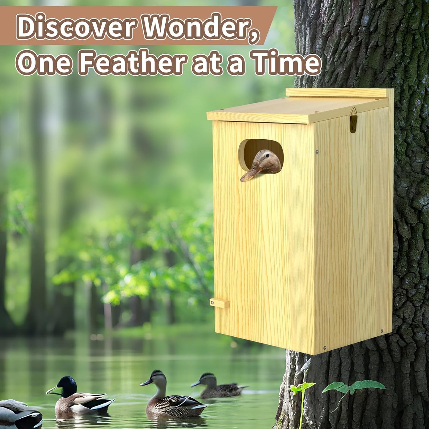 Duck House, Solid Wood Duck Houses for Outside, Included Hanging Rope,