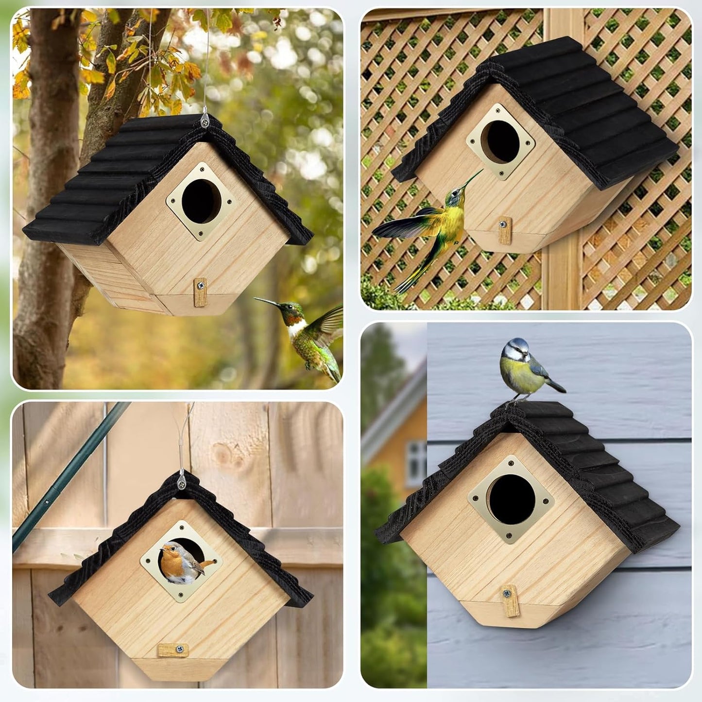 Bird House for Outside, Outdoor Bird Houses for Bluebirds, Finches & Cardinals, Wooden Birdhouse with Easy Clean Design, Hanging Birds Nest Box for Garden Decoration (8.6 x 5.9 x 7 Inch)