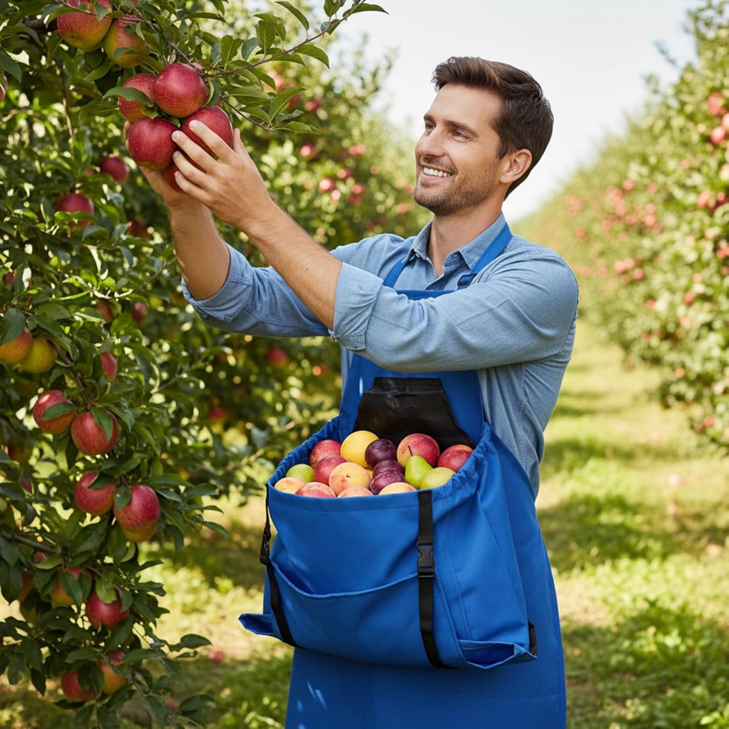Garden Apron, Large Capacity Quick Release Apron with Pockets Waterproof Adjustable Gardening Tool for Women & Men, Blue, Decoración al aire libre