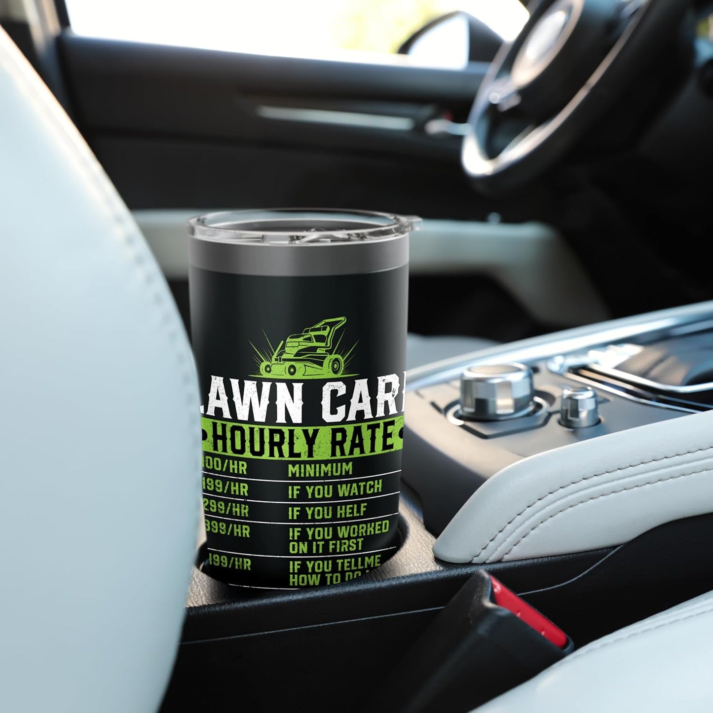 Lawn Care Hourly Rate - Funny Landscaper Gardener Lawn Mower Stainless Steel Insulated Tumbler