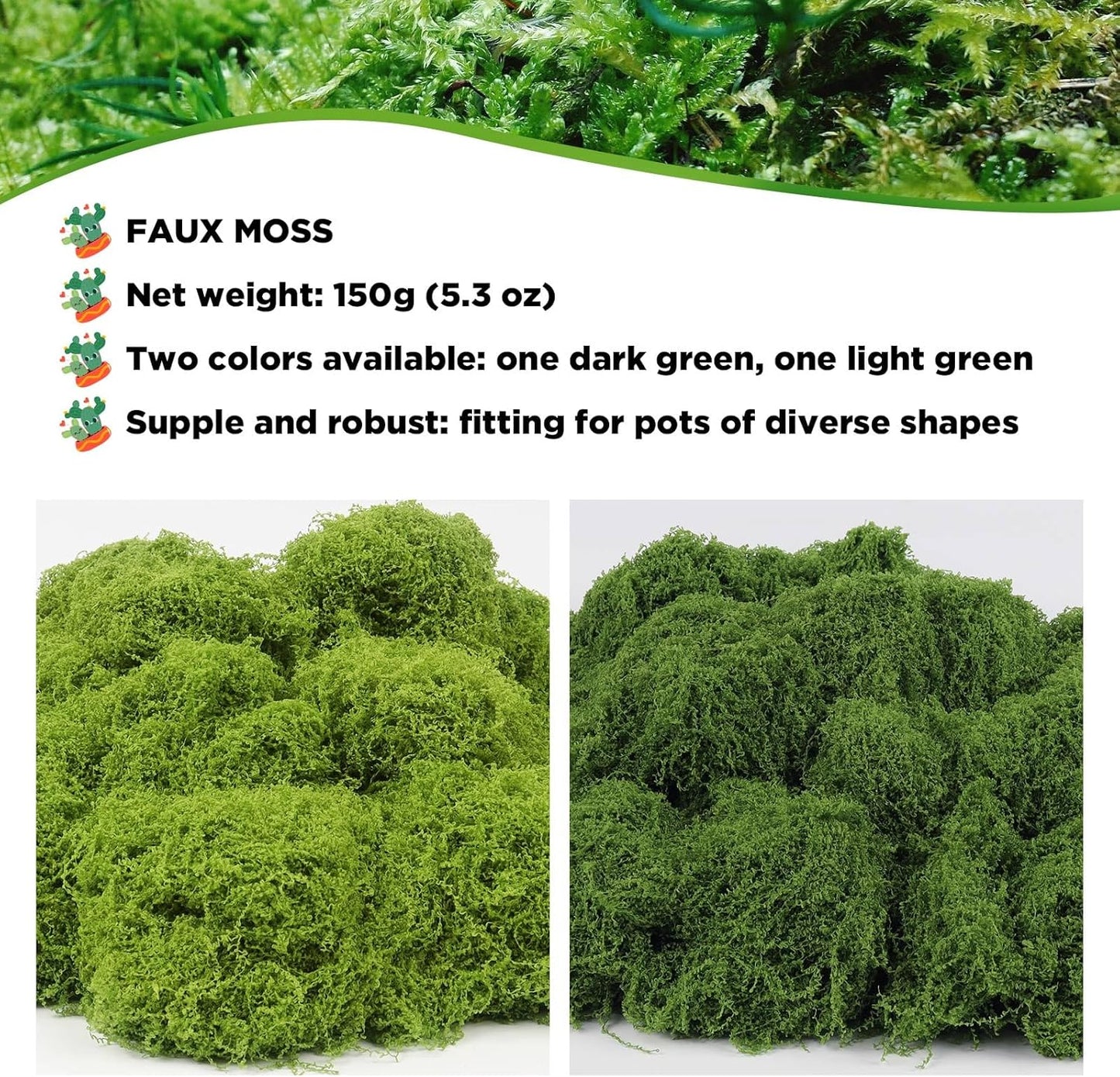 5.3OZ Artificial Faux Moss Fake Green Moss for Crafts Plants Indoor Fairy Garden DIY Decorative Walls Glass Containers Model Making Home (Light Green)
