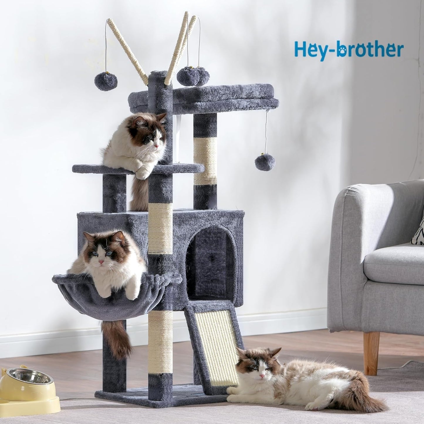 Hey-brother Cat Tree Tower, Scratching Posts with Removable Toys, Cozy