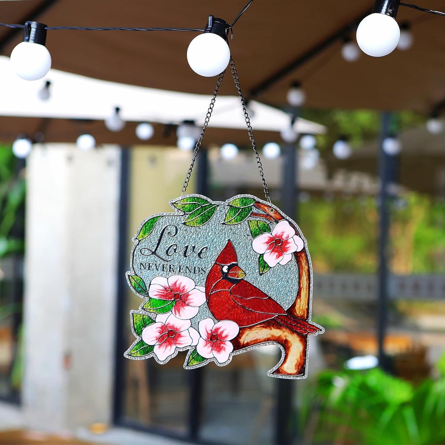 Stained Glass Window Hanging, Cardinal Birds Suncatchers Indoor Window, Sun Catchers Glass Panels Art Decor Gifts for Women