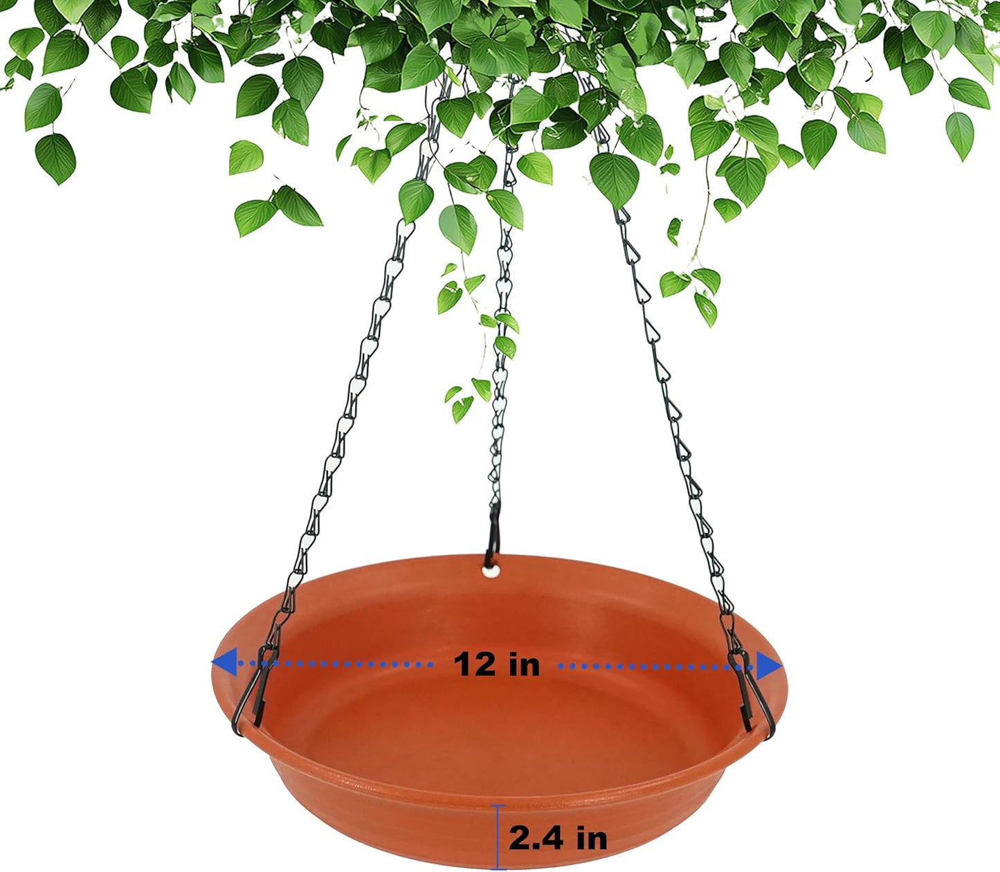 Hanging Bird Bath for Outside, Hanging Bird Water Feeder for Outdoor, Birdbath Bowl, Birdbaths for Outdoors Balcony Window Backyard Garden, Small Large Wild Birdfeeder Tray (12", Terracotta)