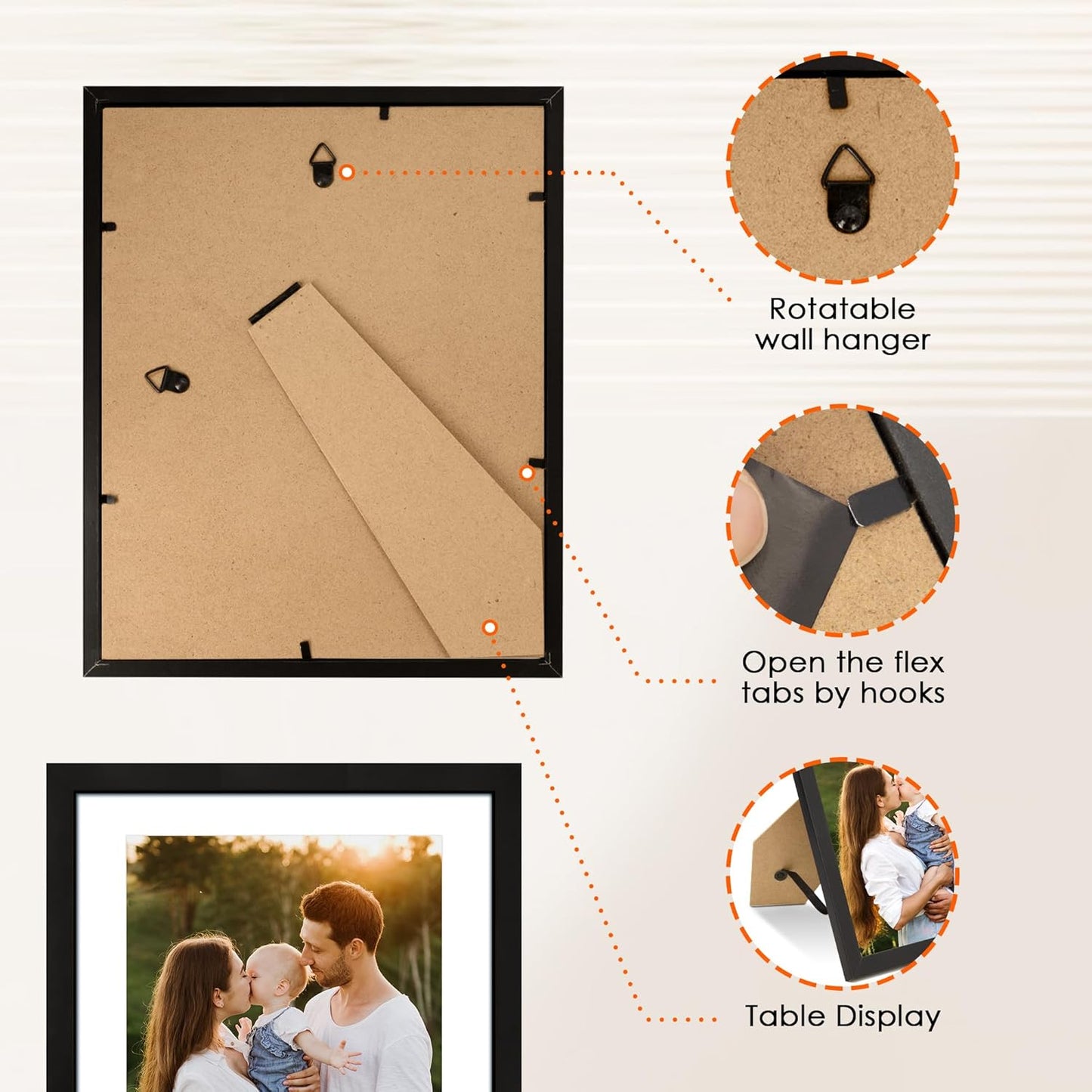FIXSMITH 20.3 x 25.4cm(8 x 10인치) 사진 프레임 1팩, HD 플렉시 글라스가 있는 사진 프레임, 매트 포함 12.7x17.8cm(5x7인치) 디스플레이 사진 또는 매트 미포함, 테이블 탑 또는 벽 디스플레이용 사진 프레임