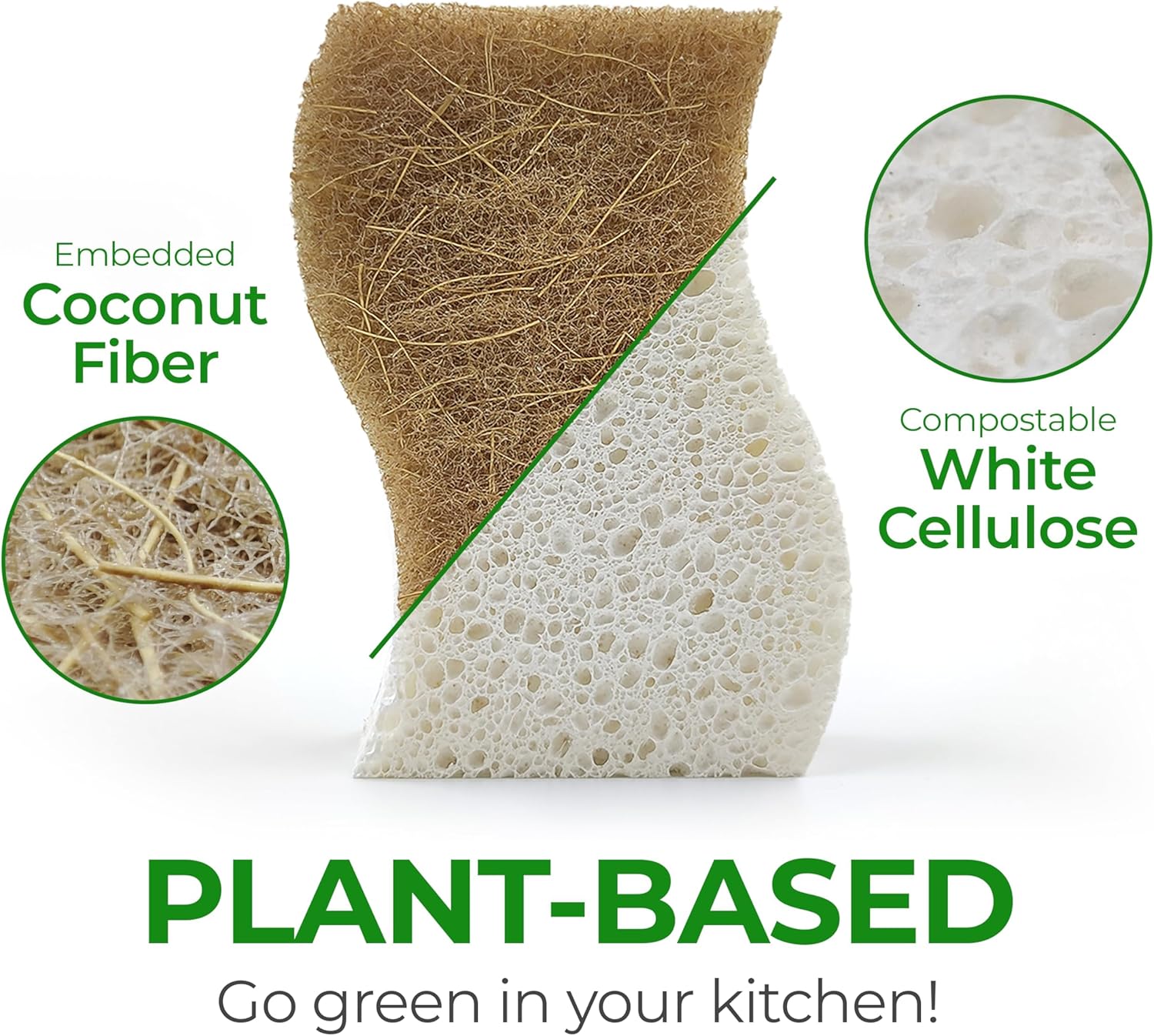 Biodegradable Natural Kitchen Sponge - Compostable Cellulose and Cocon