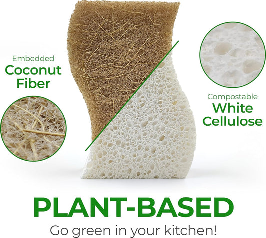 Biodegradable Natural Kitchen Sponge - Compostable Cellulose and Cocon
