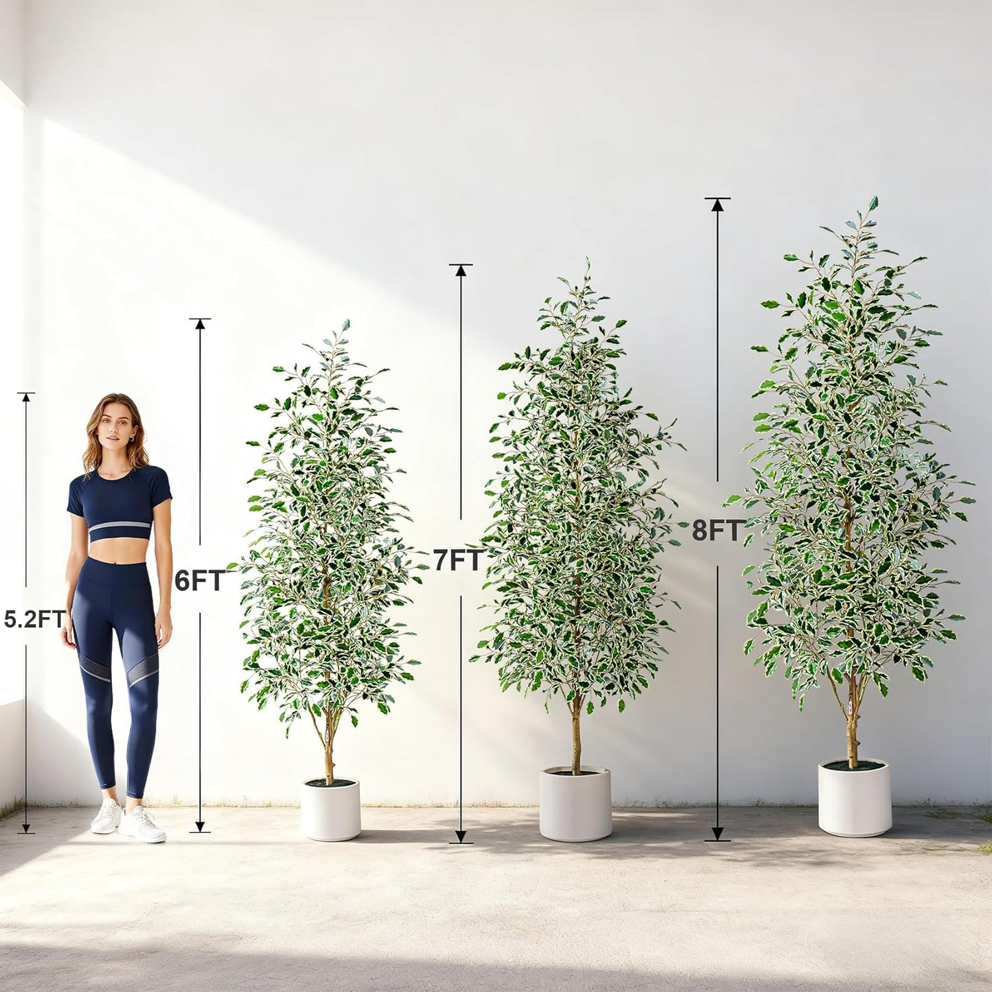 7FT Artificial Ficus Trees Indoor Faux Trees Indoor Fake Floor Plants Tall Artificial Tree with White Pot Faux Tree Fake Indoor Tree Silk Plants Artificial Trees for Home Decor Indoor