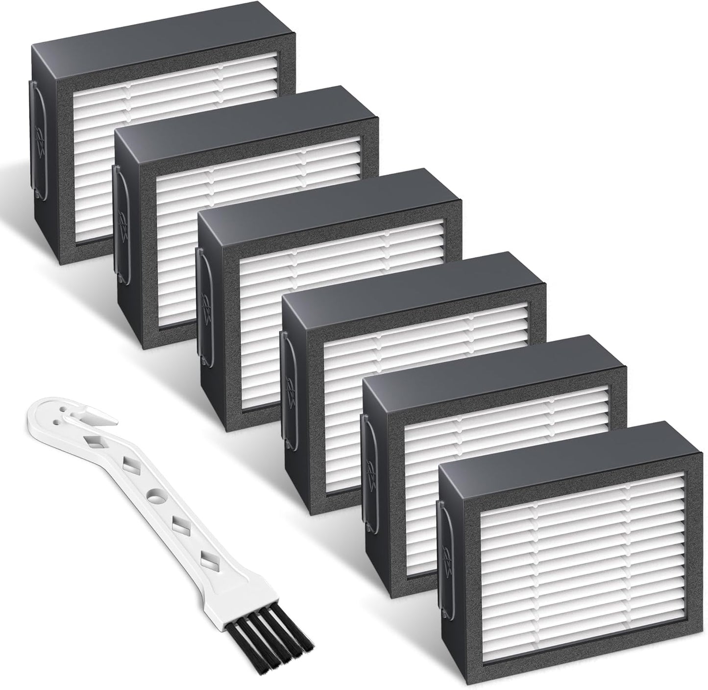 Improvedhand Filters Replacement for i-Robot Roomba E I & J Series i1+ i3 i3+ i4 i5/plus i6 i6+ i7 i7+/plus i8 i8+ E5 E6 E7 Vacuum Cleaner parts 4639161,6 Pack High Efficiency Filters+1 Cleaning Brush
