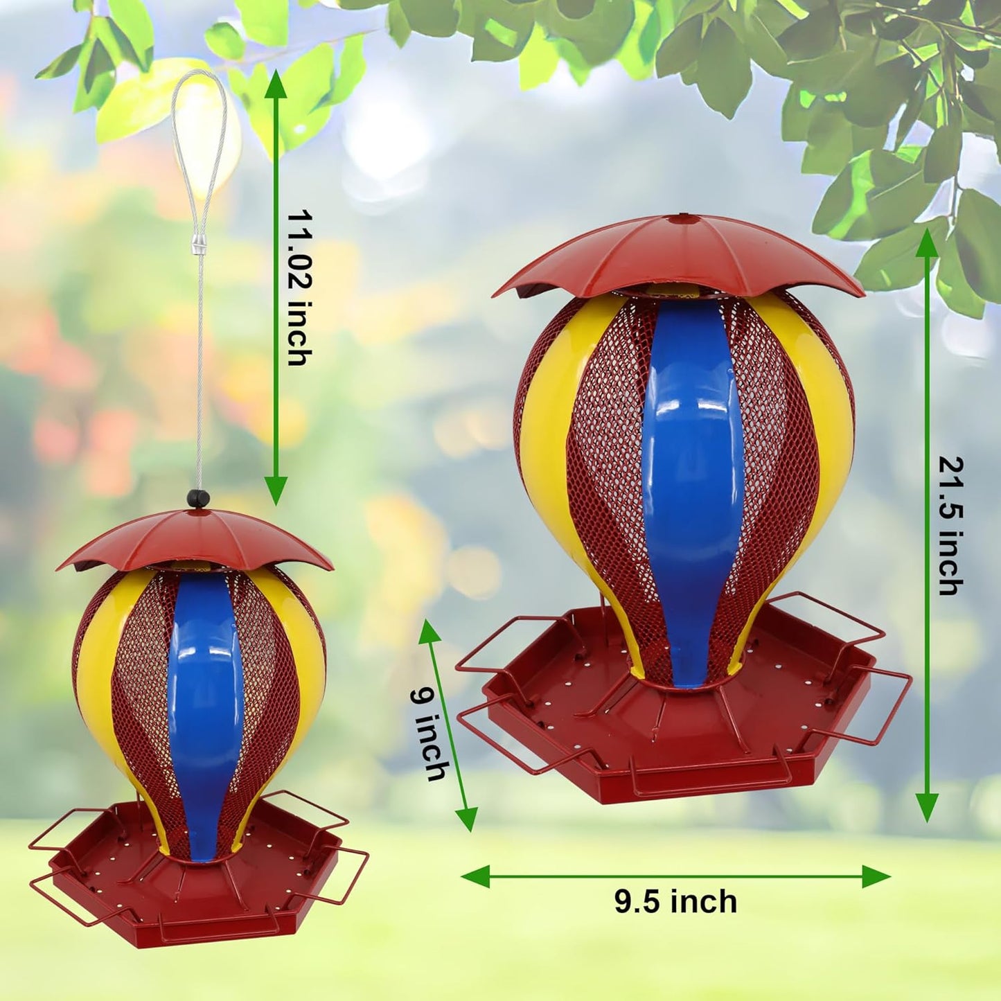 Metal Roof Bird Feeder - Chew Proof for Outdoor Hanging Wild Bird Seeds. red, Appearance of The hot air Balloon，Outside Wild Watching for Garden, Yard, Elderly Kids Viewing.