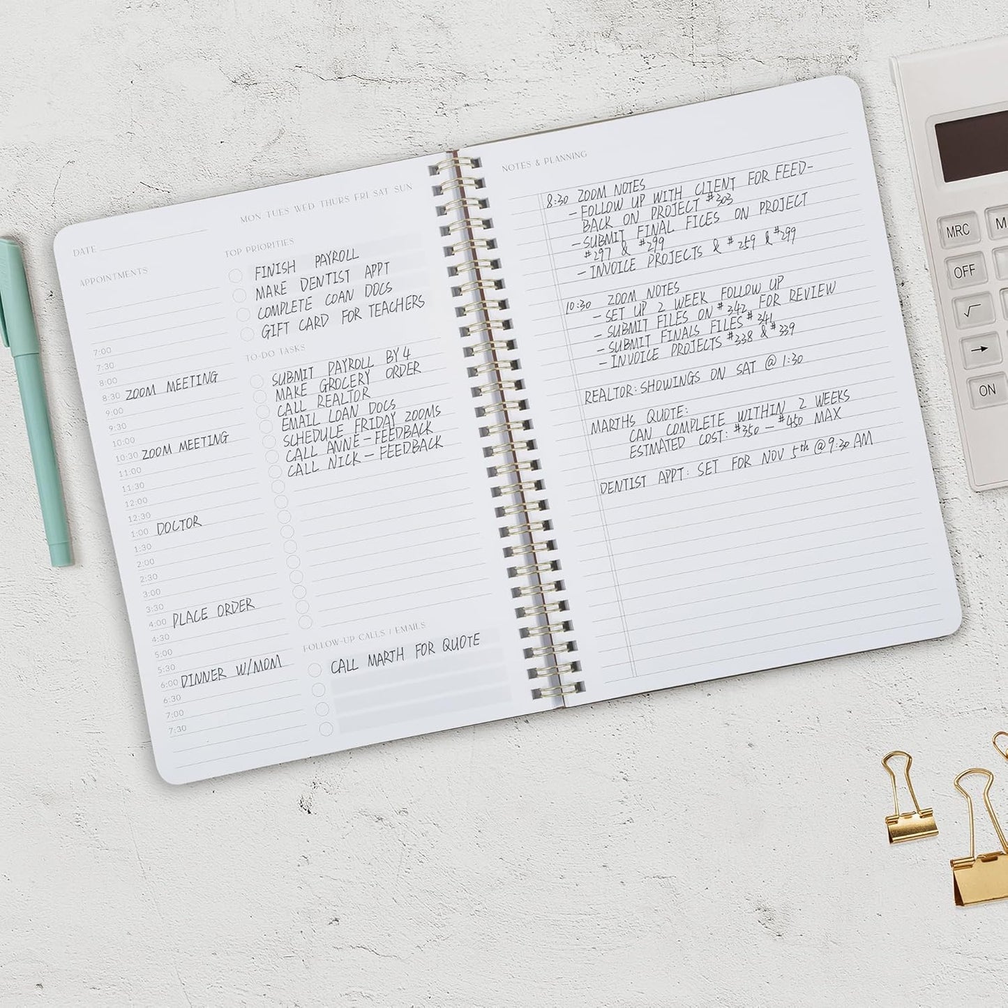 ZICOTO Beautiful Daily Planner And Notebook With Hourly Schedule - Aes