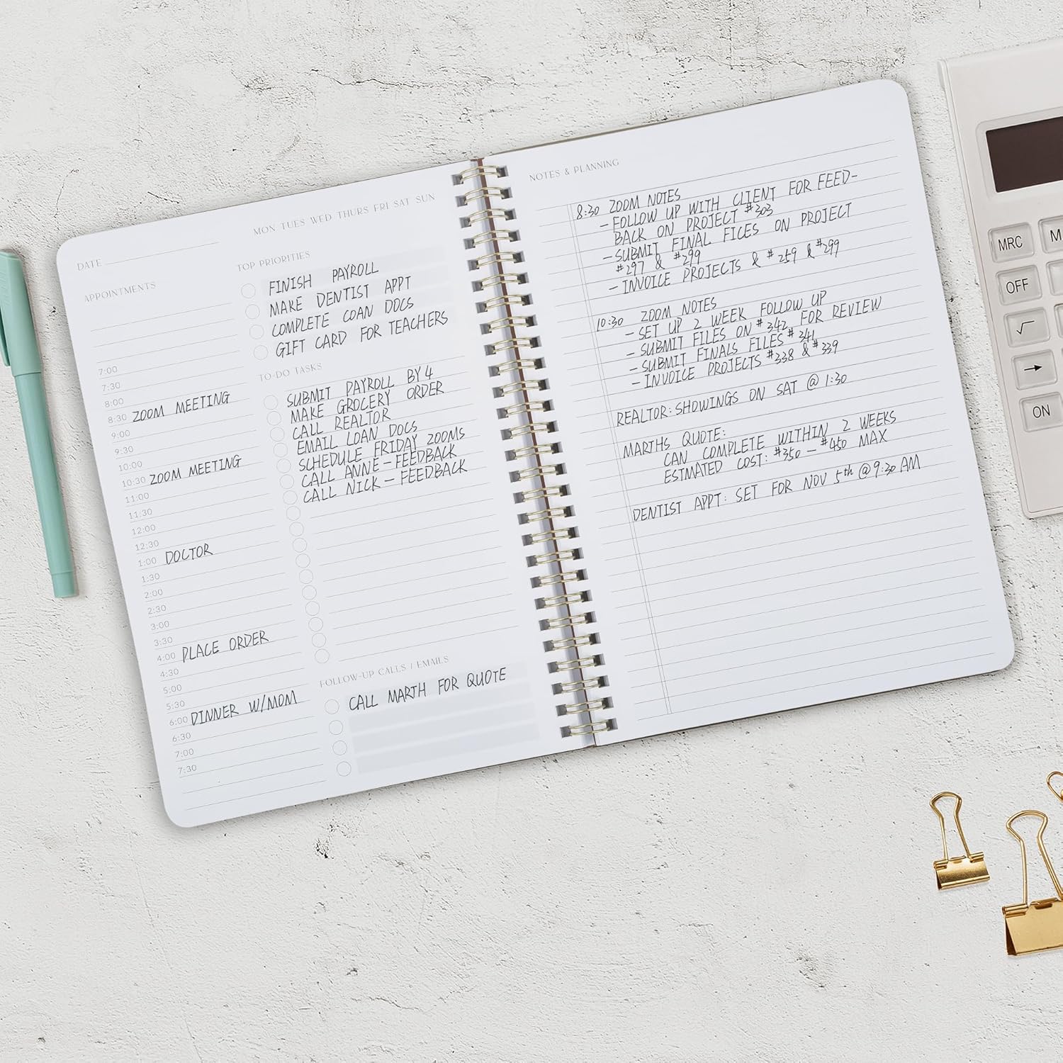 ZICOTO Beautiful Daily Planner And Notebook With Hourly Schedule - Aes