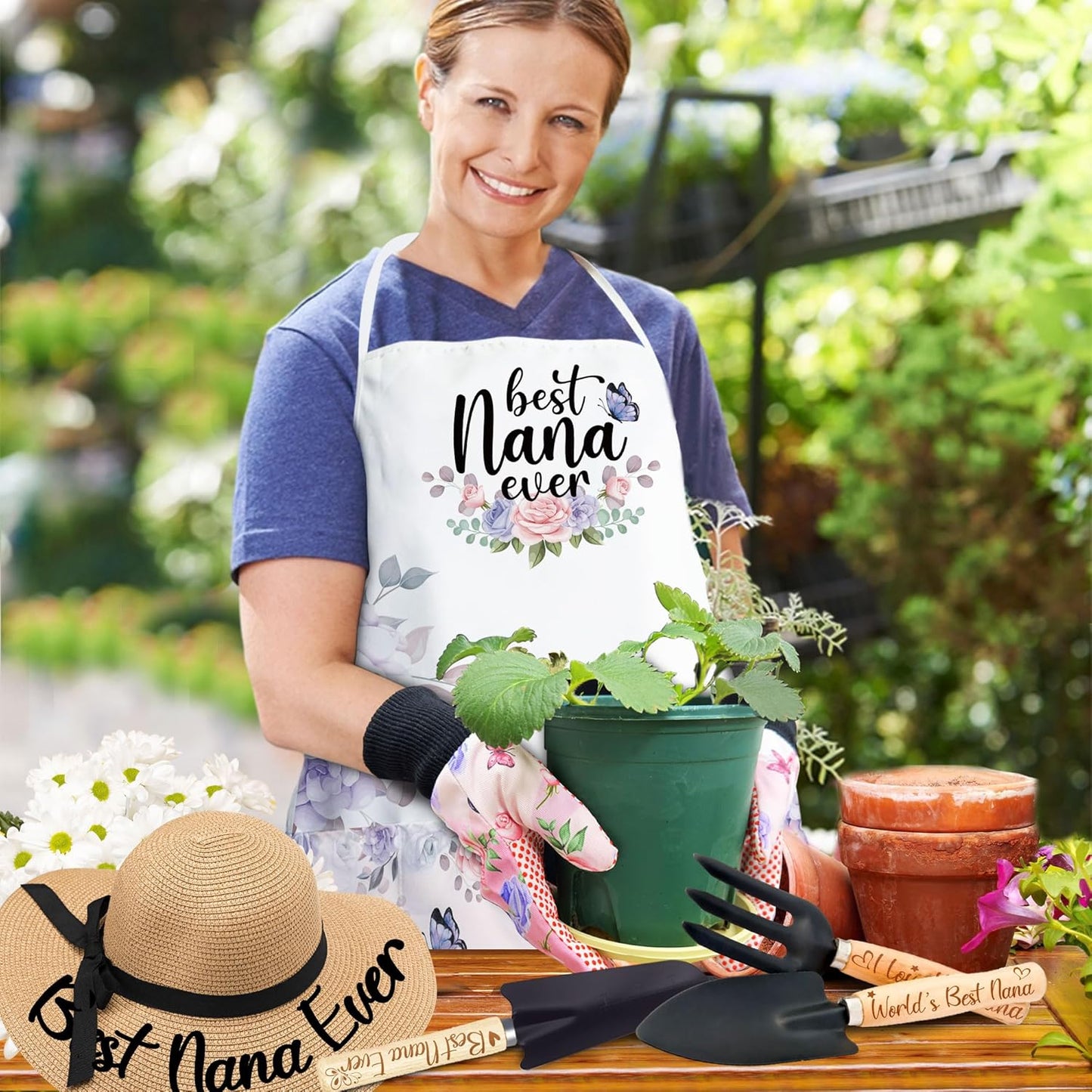 Nana Gardening Tools Kit With Gloves, Apron and Hat - Best Nana Ever G