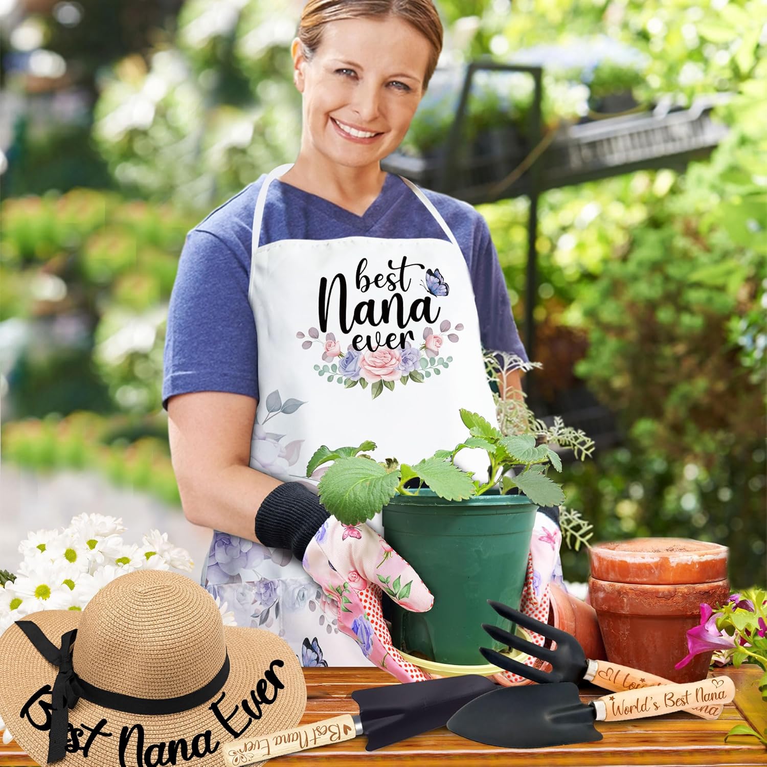 Nana Gardening Tools Kit With Gloves, Apron and Hat - Best Nana Ever G