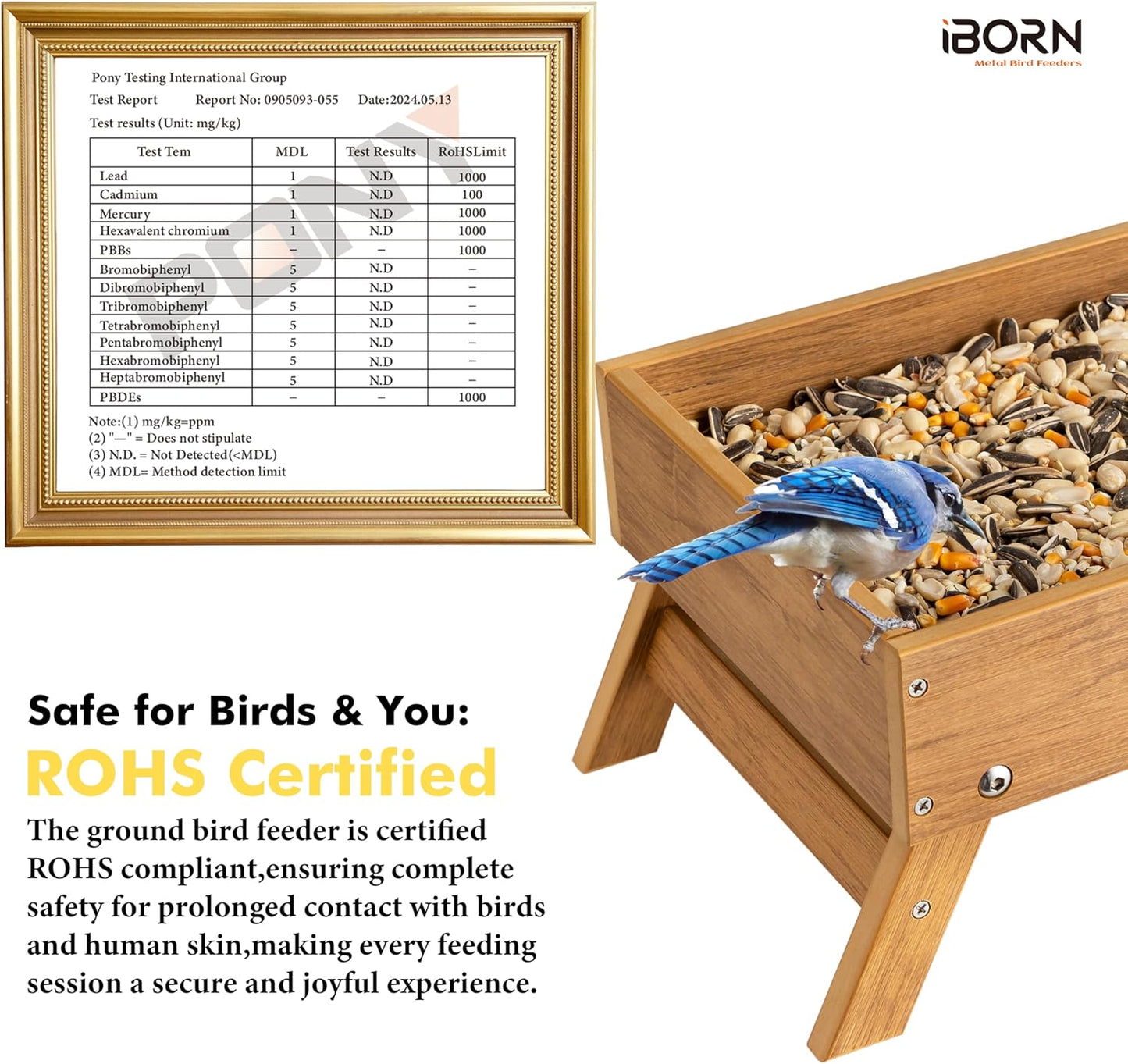 iBorn Ground Bird Feeder, Bird & Squirrel Platform Feeder for Outdoors