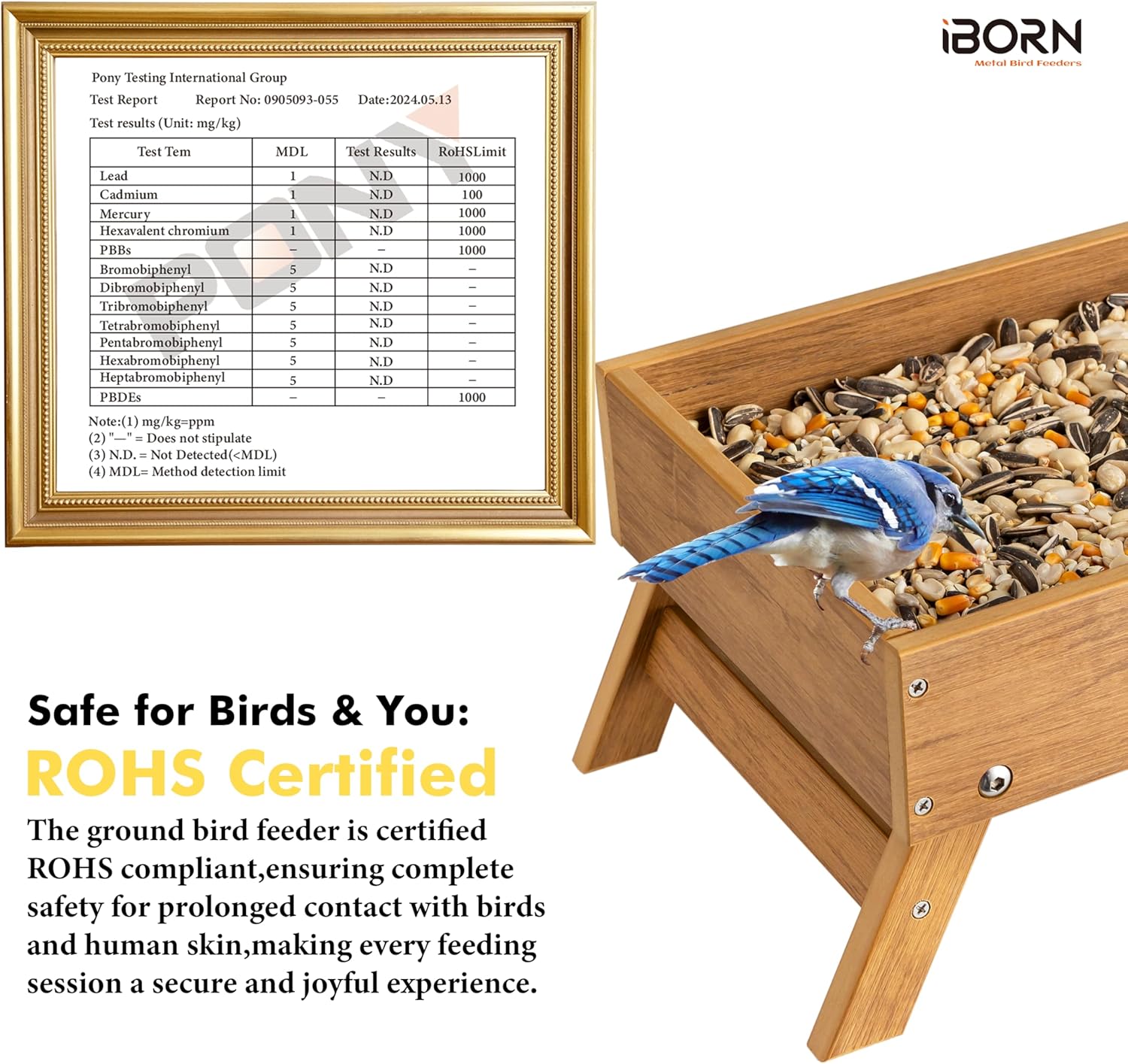 iBorn Ground Bird Feeder, Bird & Squirrel Platform Feeder for Outdoors