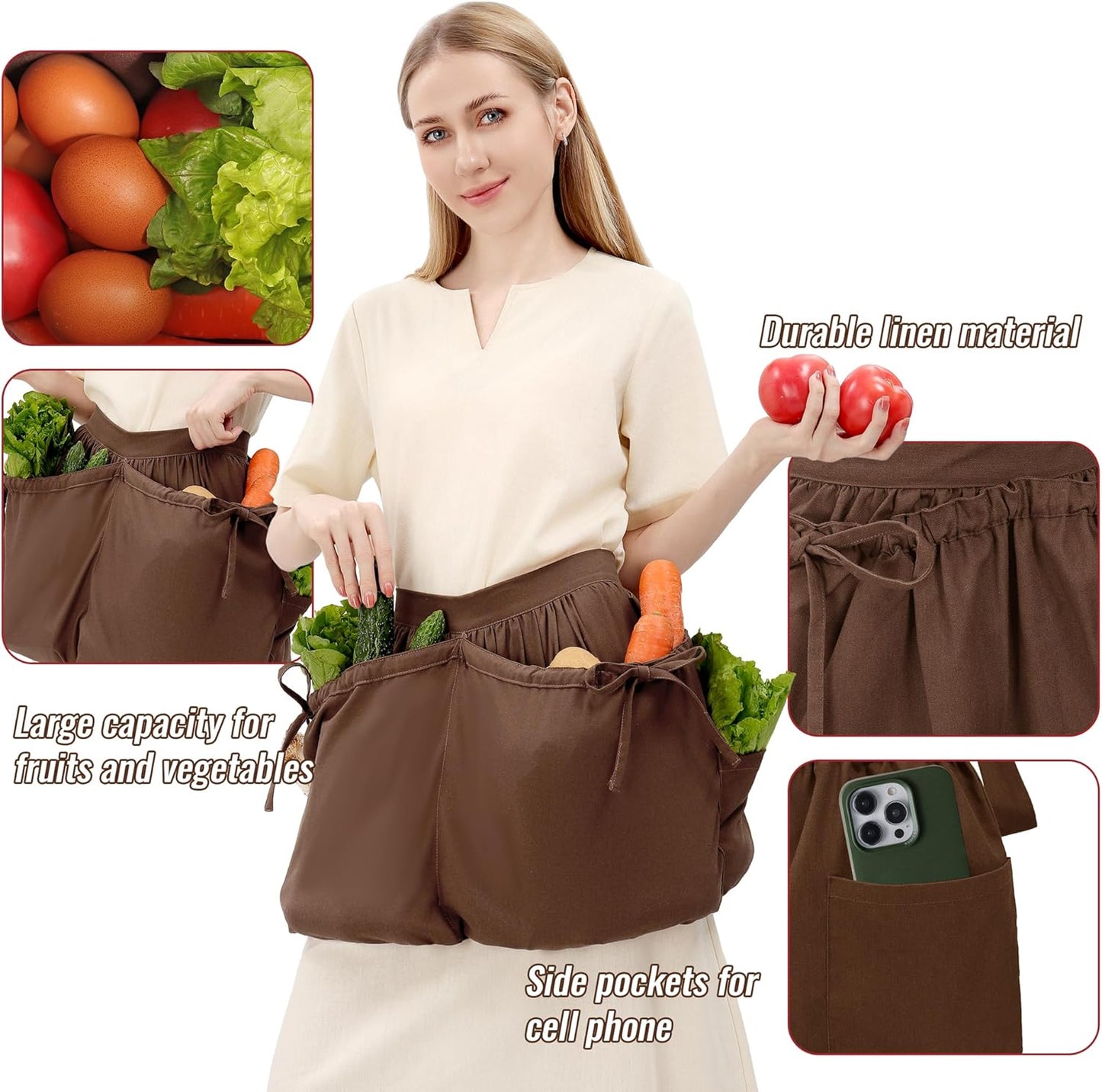 Harvest Apron Gardening Apron with Pockets or Drawstring Bag for Fruit Storage Pick Pouch Women Men