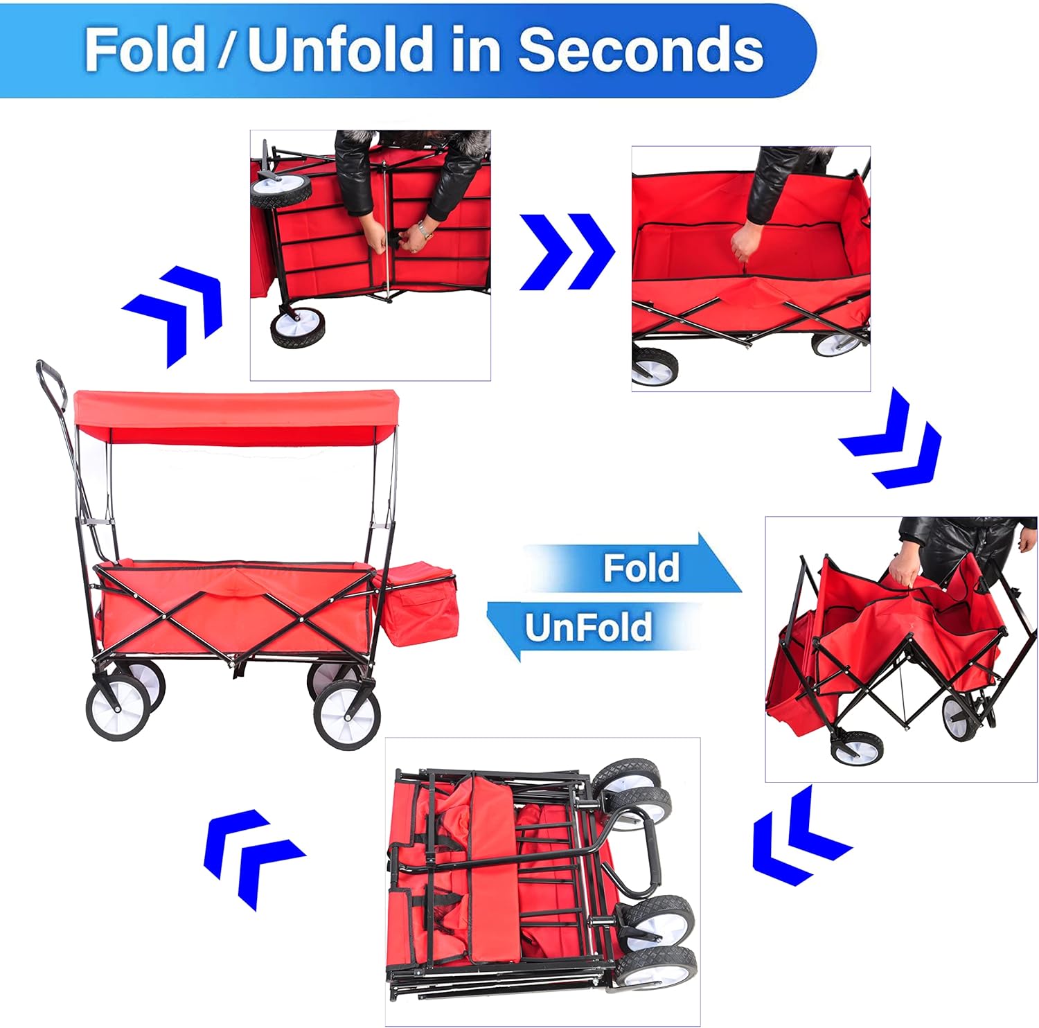 Garden Shopping Beach Cart Folding Wagon with Umbrella Accessories Pac