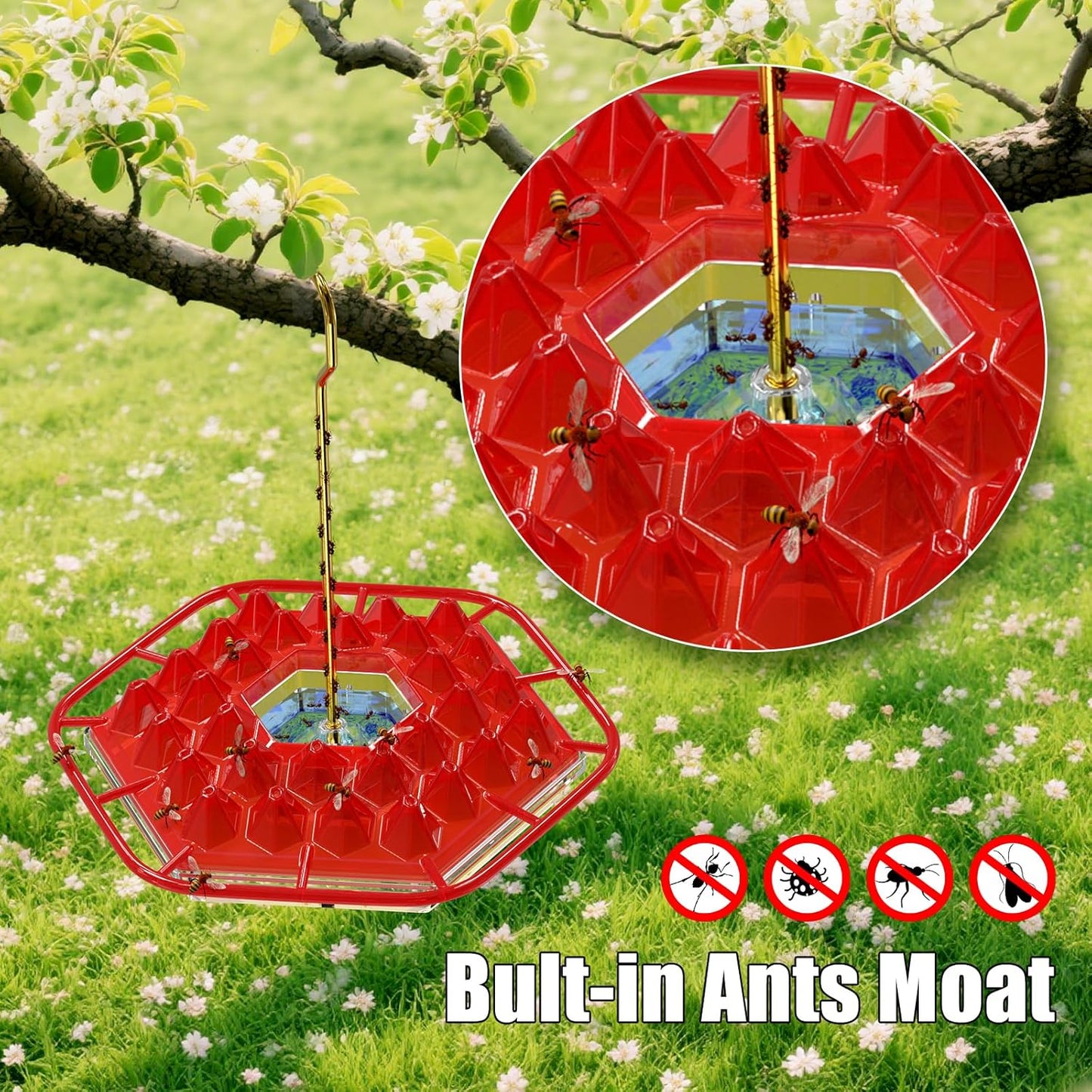 1-Pack 12oz Hummingbird Feeders for Outdoor – 30 Feeding Ports, Leak-P
