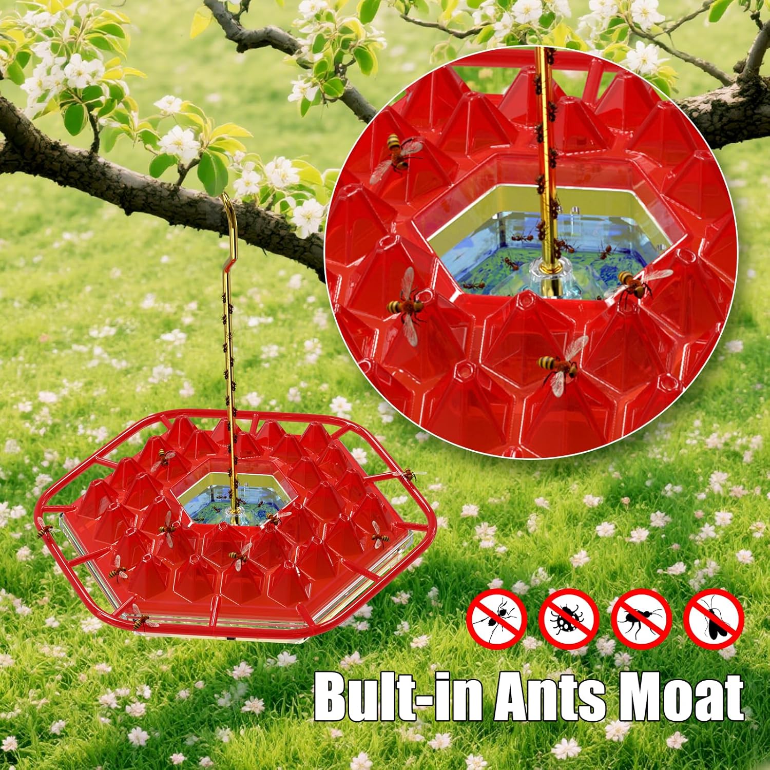 1-Pack 12oz Hummingbird Feeders for Outdoor – 30 Feeding Ports, Leak-P