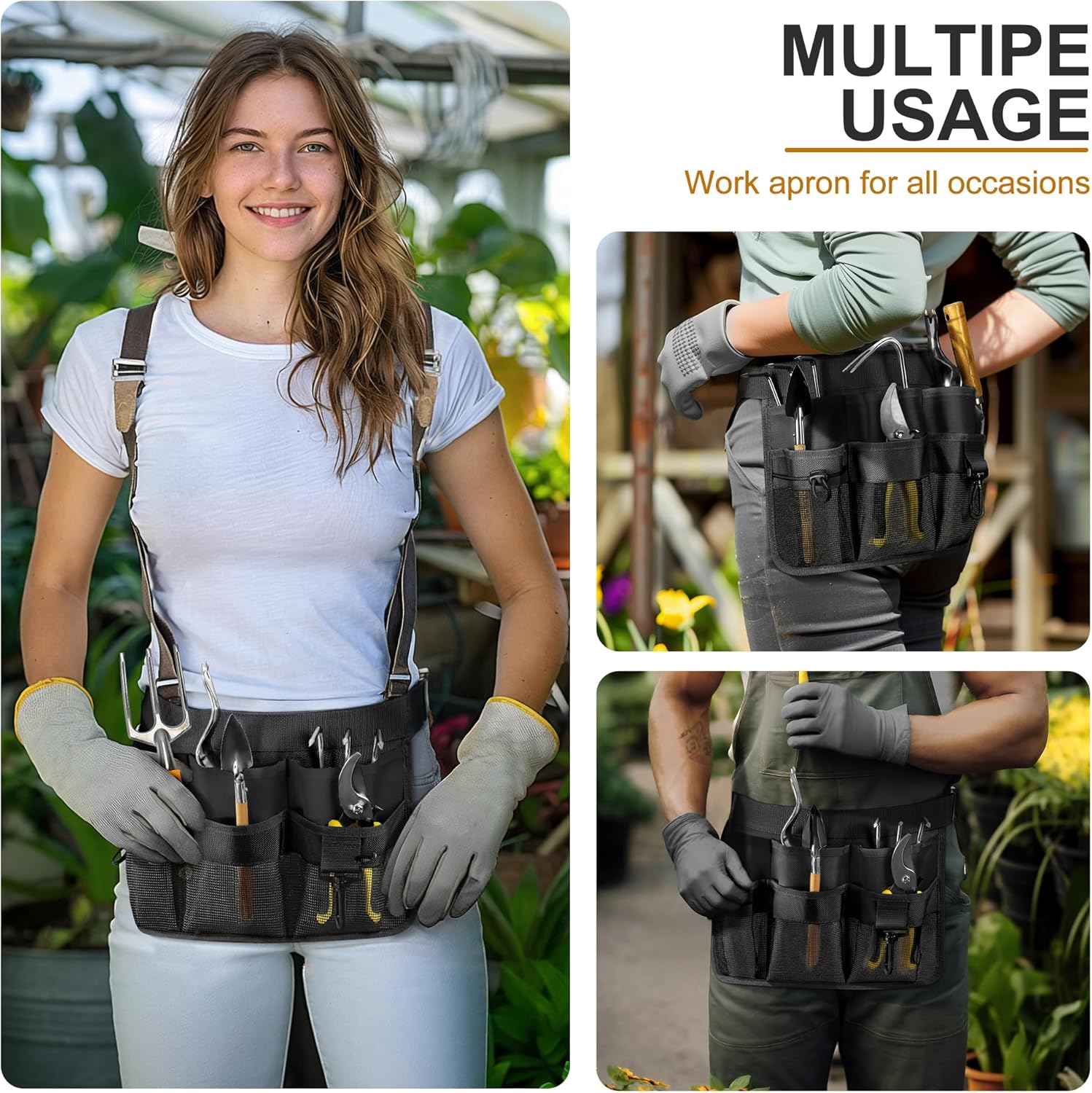 Garden Apron for Women, Adjustable Tool Belt with 8 Pockets - Heavy Du