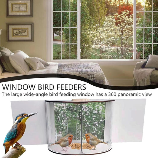 Fockety Window Bird Feeder, 180° Clear View Wooden Transparent Bird Ho