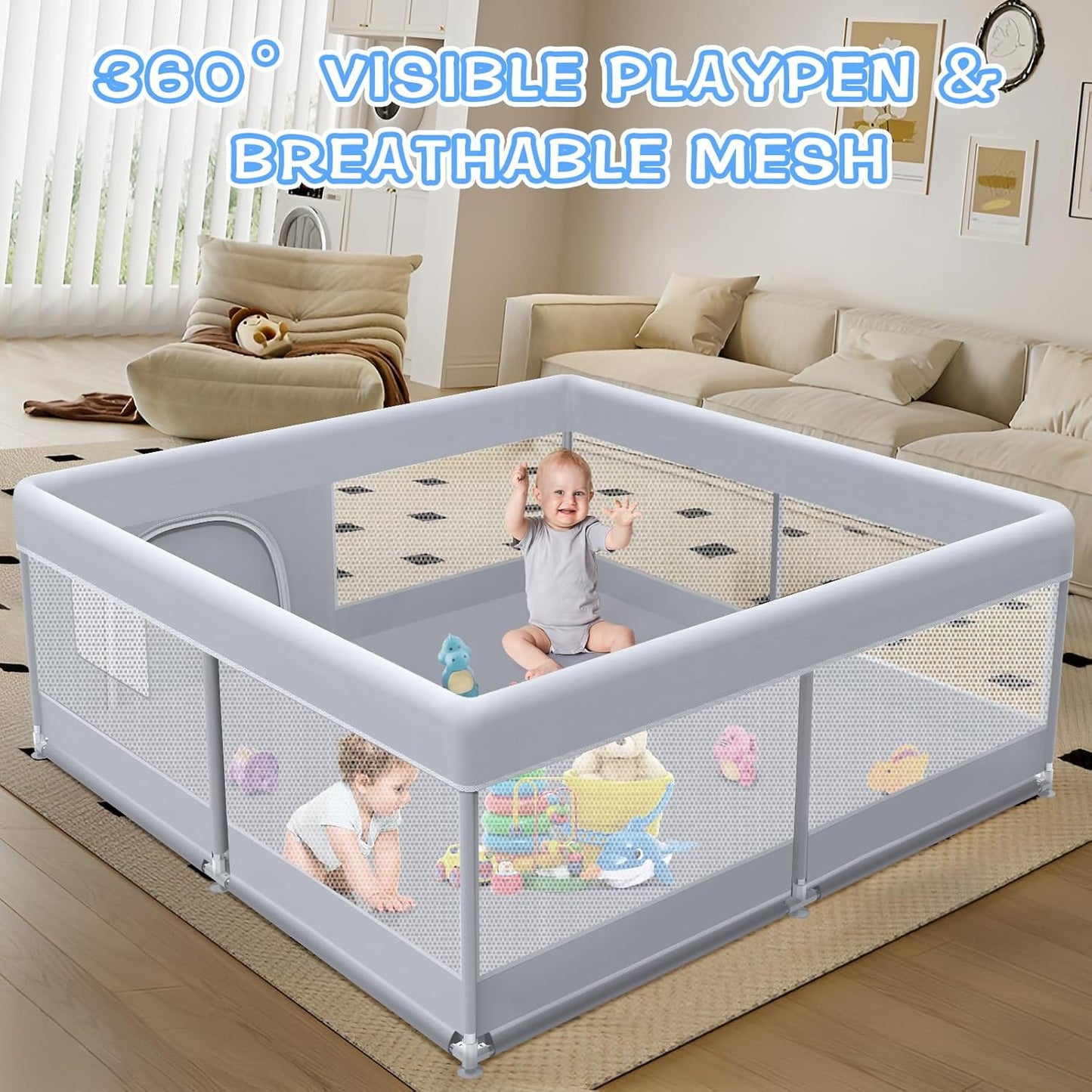 Baby Playpen 50 x 50 Inch Play Pen Playards, Playpen for Babies and To