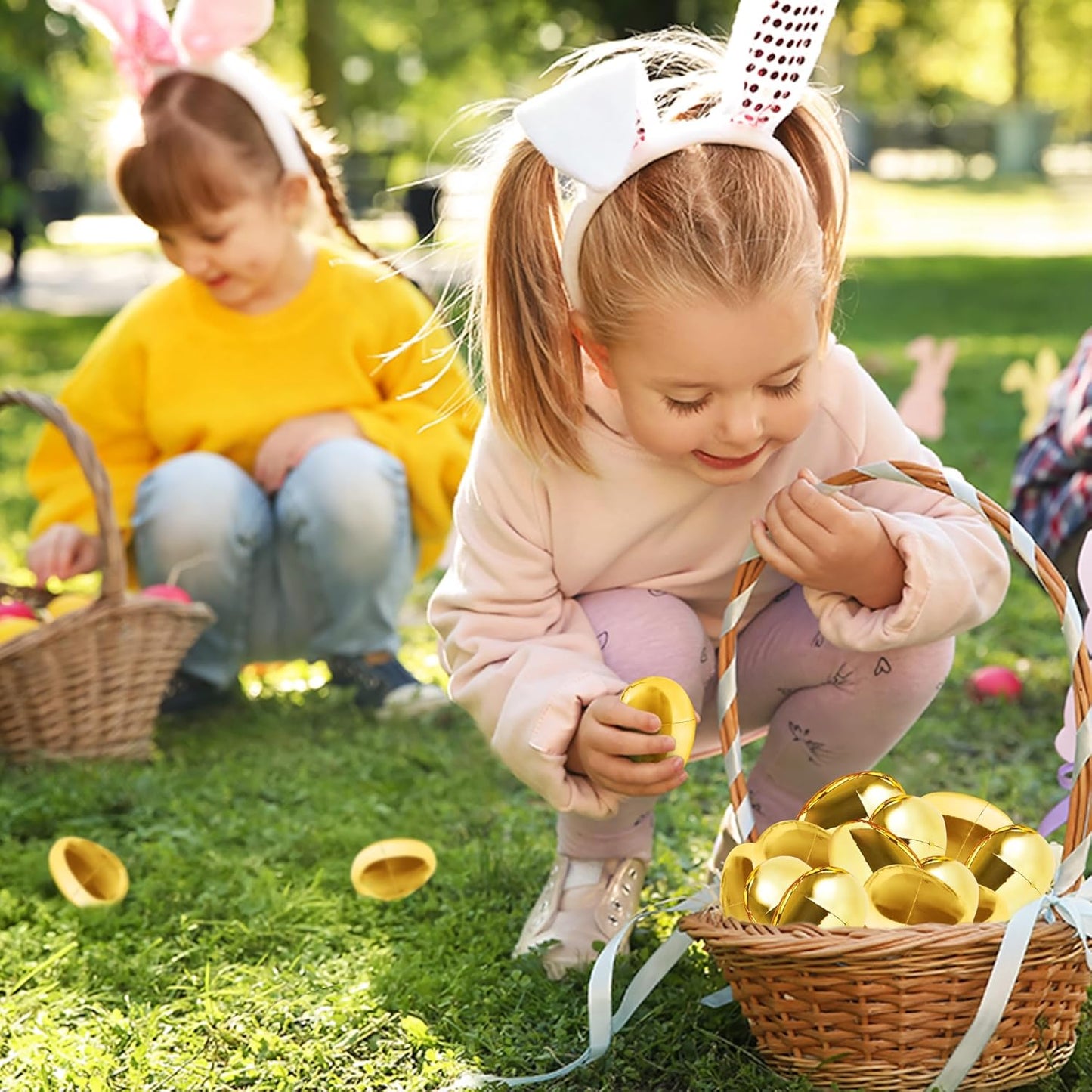 Taboom Gold Easter Eggs 12 Count - Plastic Easter Eggs Fillable Golden Egg Hunt For Easter Baskets, Party Decorations, & Party Favors