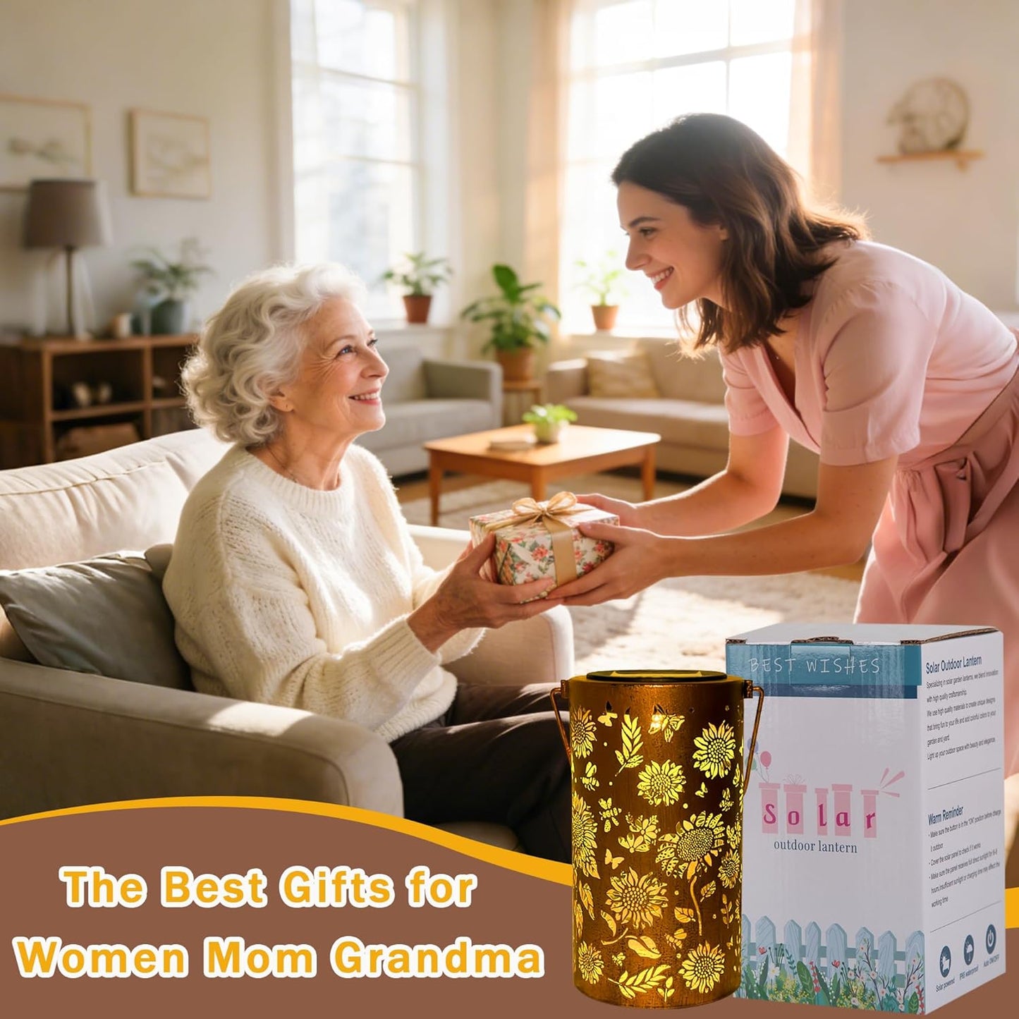 Birthday Gifts for Women Mom Grandma, Sunflower Solar Lanterns Outdoor