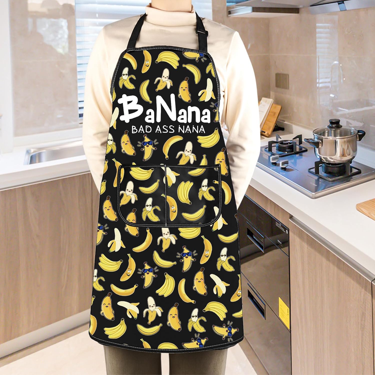 WCGXKO Banana Bad Ass Nana Kitchen Apron Nana Banana Gift Best Nana Ev