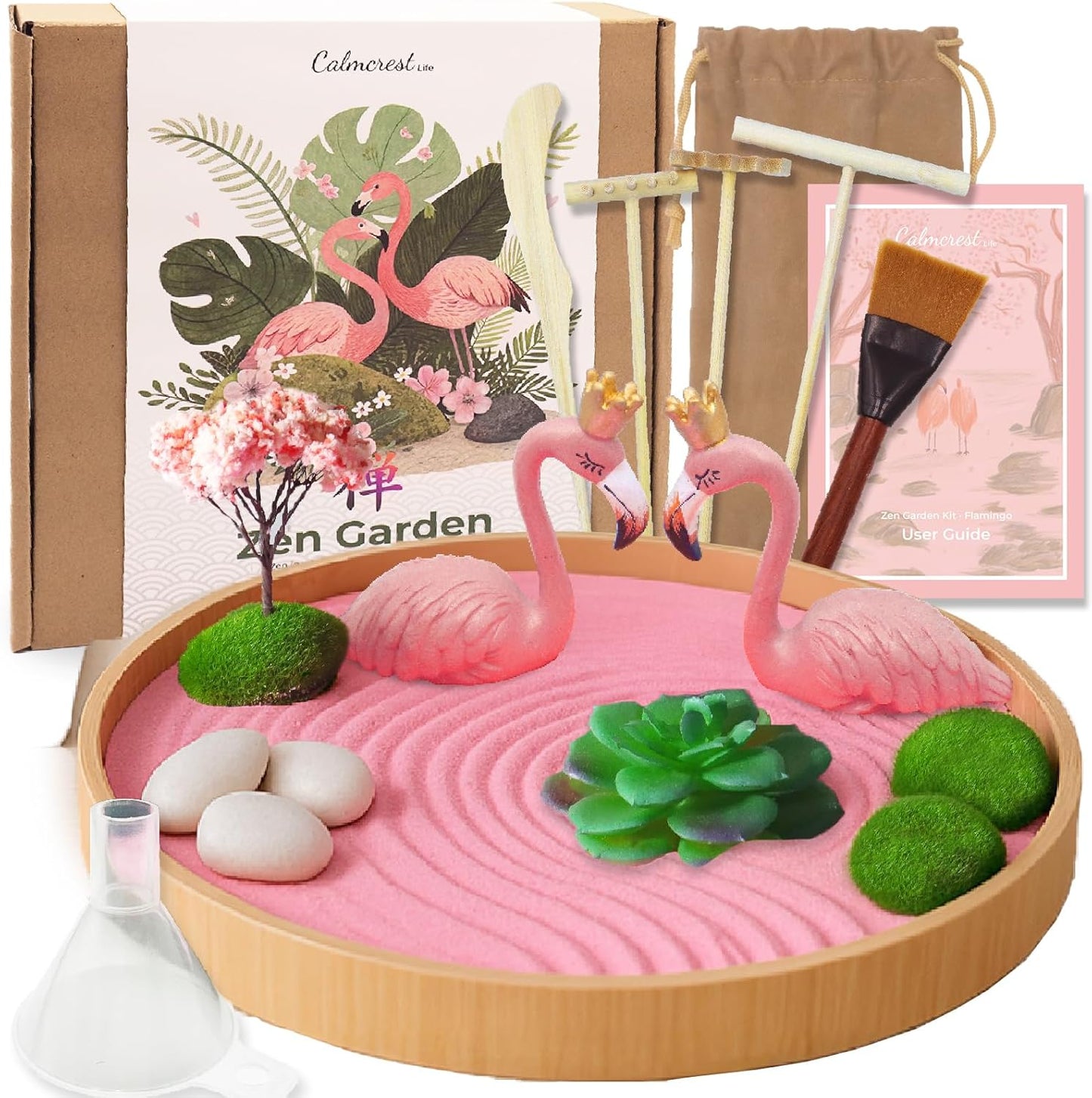 Zen Garden for Desk Set – Japanese Pink Mini Sand Tray Kit with Cleani