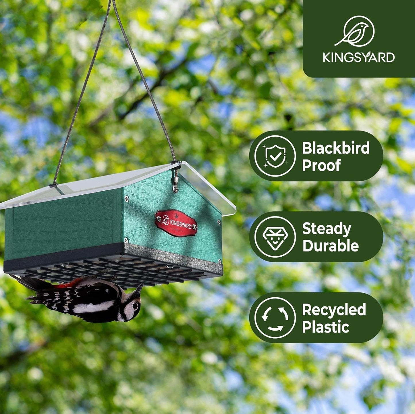 Kingsyard Upgraded Upside Down Double Suet Feeder for Outside Hanging, Squirrel-Proof Metal Edging, Wild Bird Feeder with Metal Weatherproof Roof, Attracting Woodpeckers, Nuthatches, Titmouse