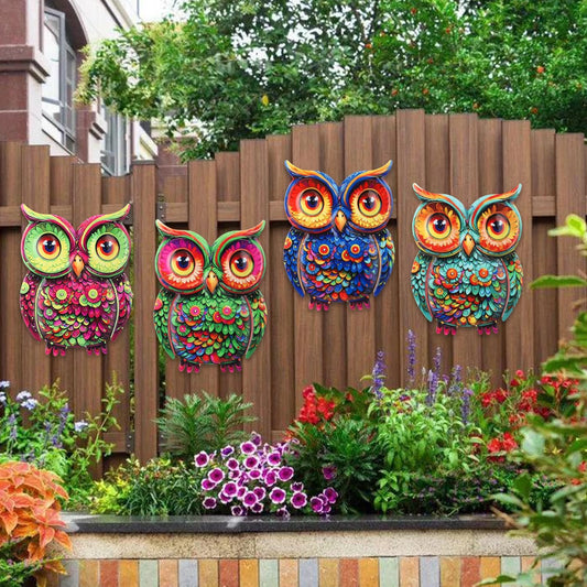 Junware Metal Owl Wall Decor, 4Pcs Owl Iron Wall Art Sculptures Hanging Sculpture Decoration. Outdoor Fence Art for Home Garden, Fence, Patio, Yard, Bedroom Outside Gifts for Adults