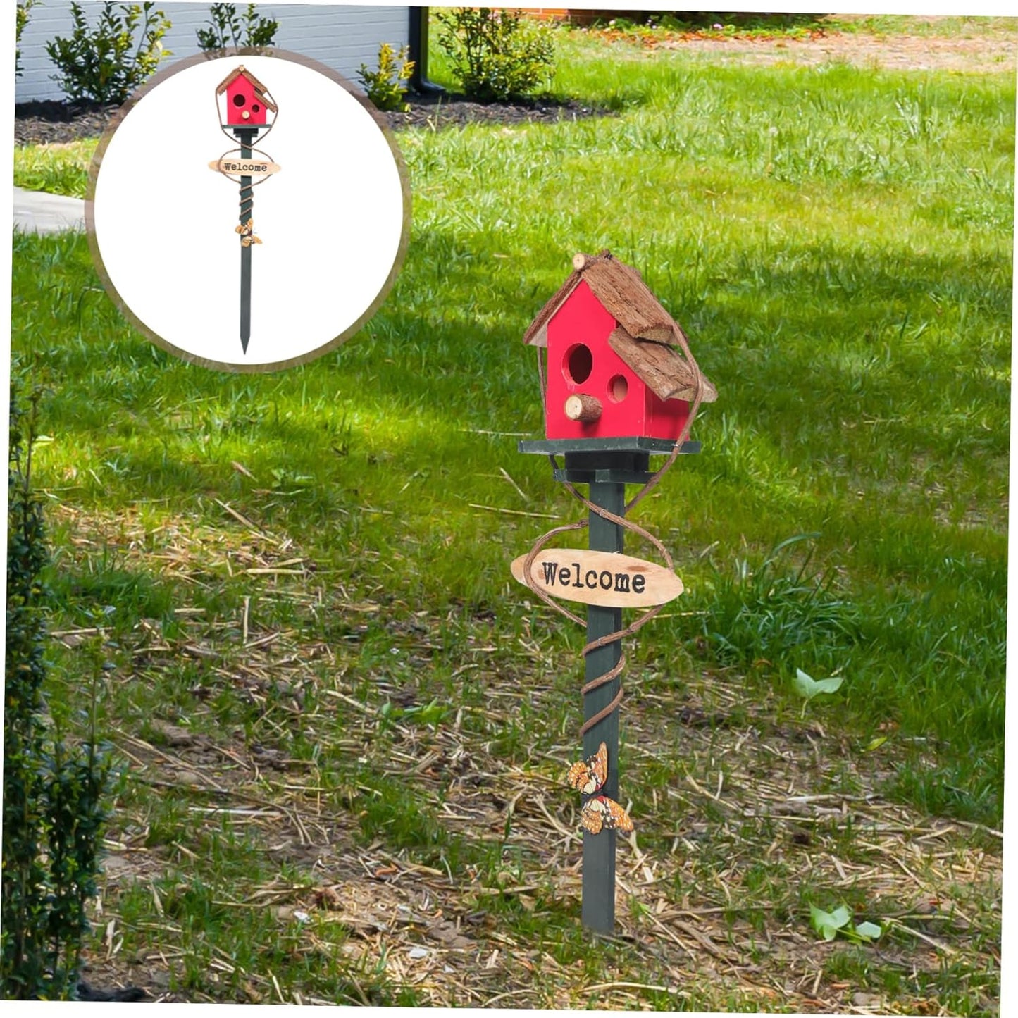 Bird Houses Yard Stake Bird Nest Garden Decorative Sticks Yard Stake Decor Wood Birdhouse with Stake Bird House on Stake Standing Bird Feeder The Bird's Nest Rattan Decorations