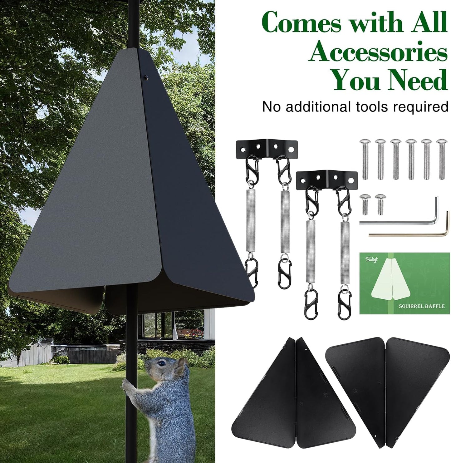 Upgraded Squirrel Baffle with Dual Defense, Squirrel Proof for Bird Feeder Pole Outside, Bird Food House Guard for Shepherd Hook, Raccoon Stopper, Rust Chew Proof Heavy Duty Galvanized Steel